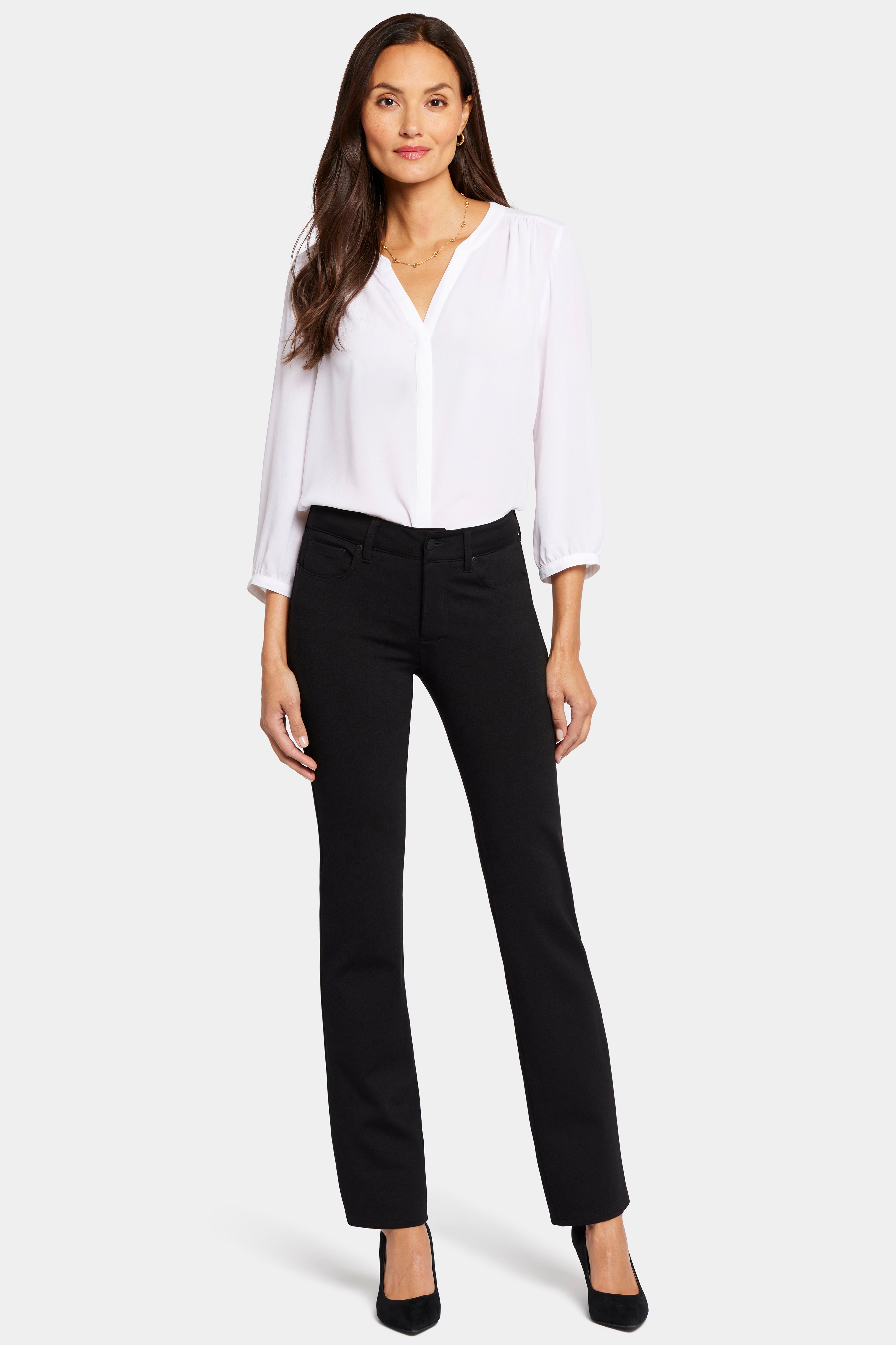 Marilyn Straight Pants In Petite In Ponte Knit - Black Black | NYDJ