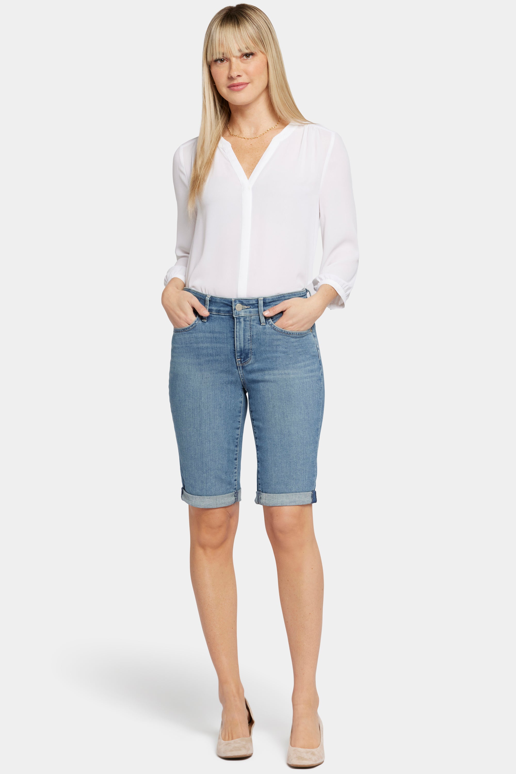 NYDJ Briella Denim Shorts In Petite With Roll Cuff - Heyburn Wash