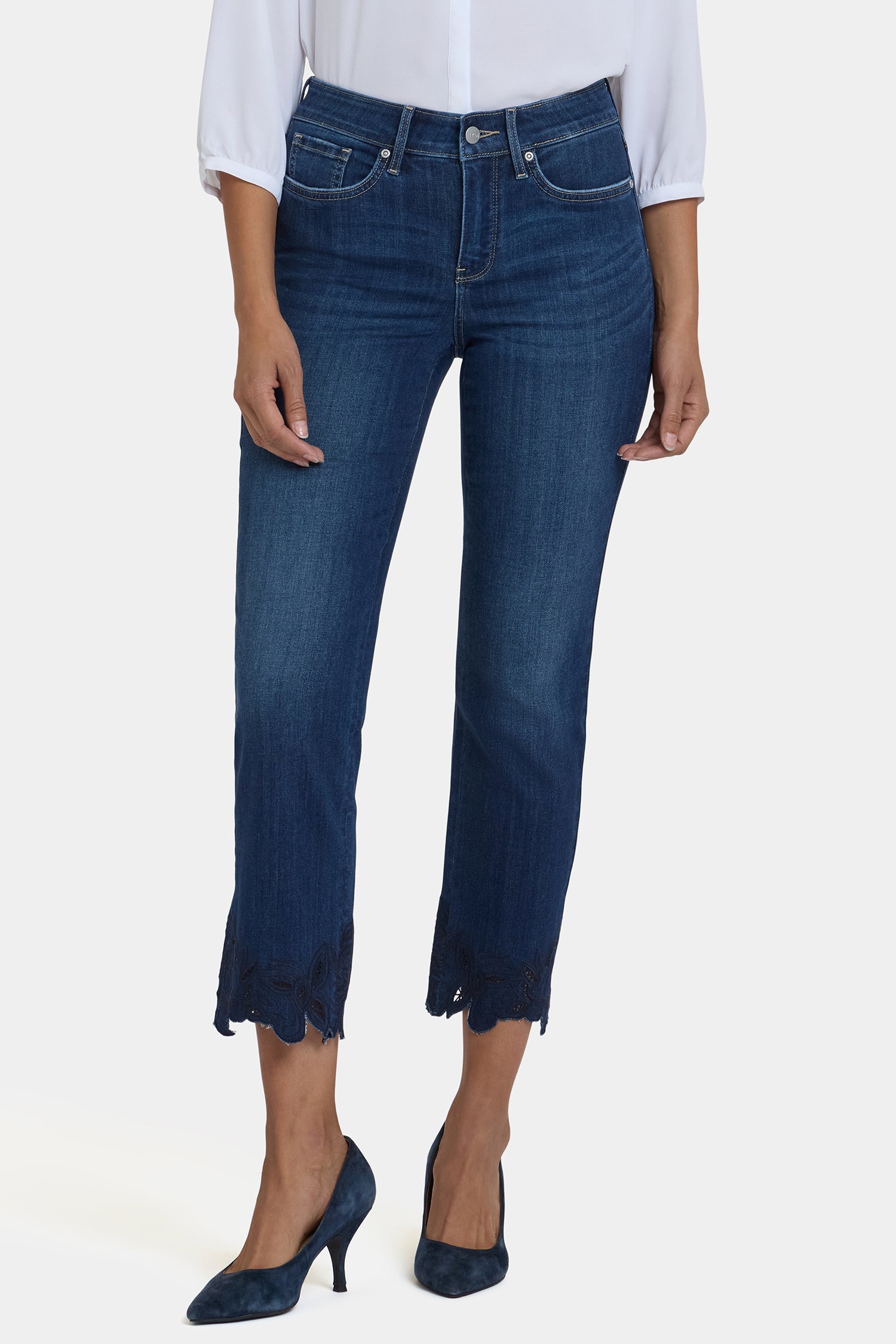 NYDJ Marilyn Straight Ankle Jeans In Petite In Sure Stretch® Denim With Embroidered Hems - Wonderland