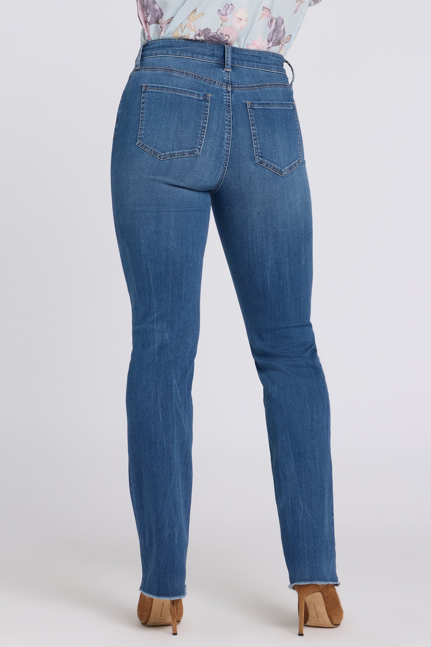 NYDJ Marilyn Straight Jeans In Petite In Sure Stretch® Denim With High Rise And Frayed Hems - Wild River
