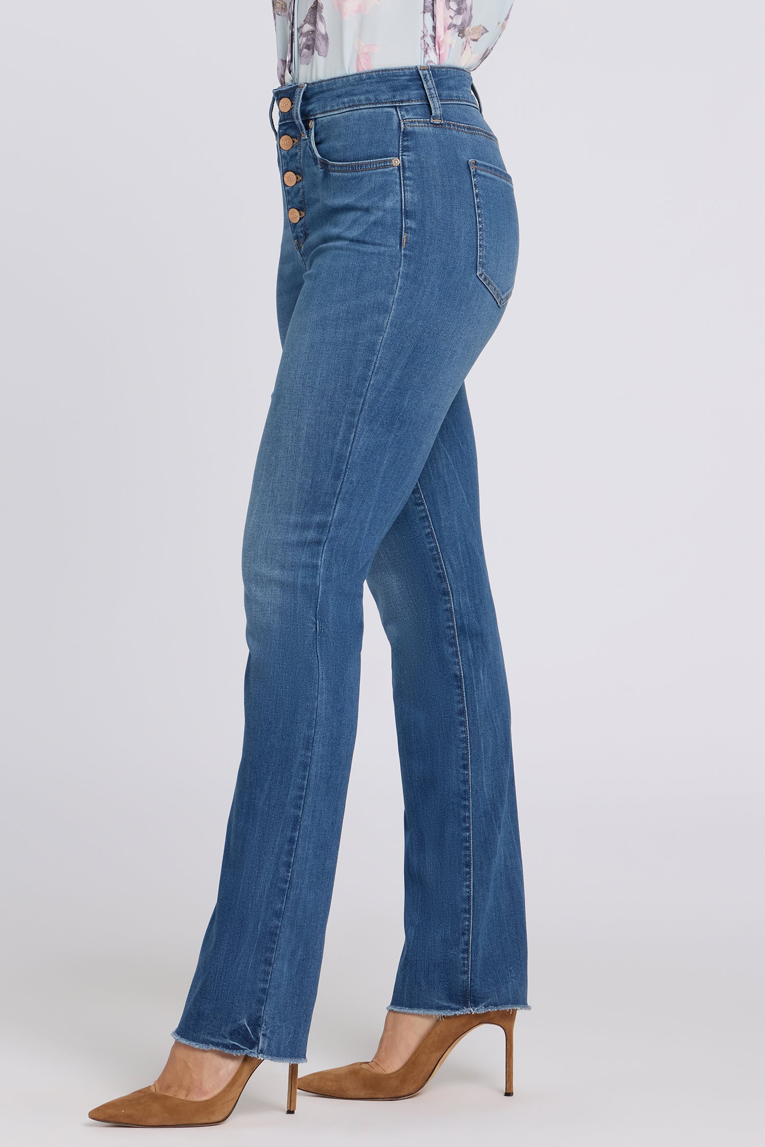 NYDJ Marilyn Straight Jeans In Petite In Sure Stretch® Denim With High Rise And Frayed Hems - Wild River