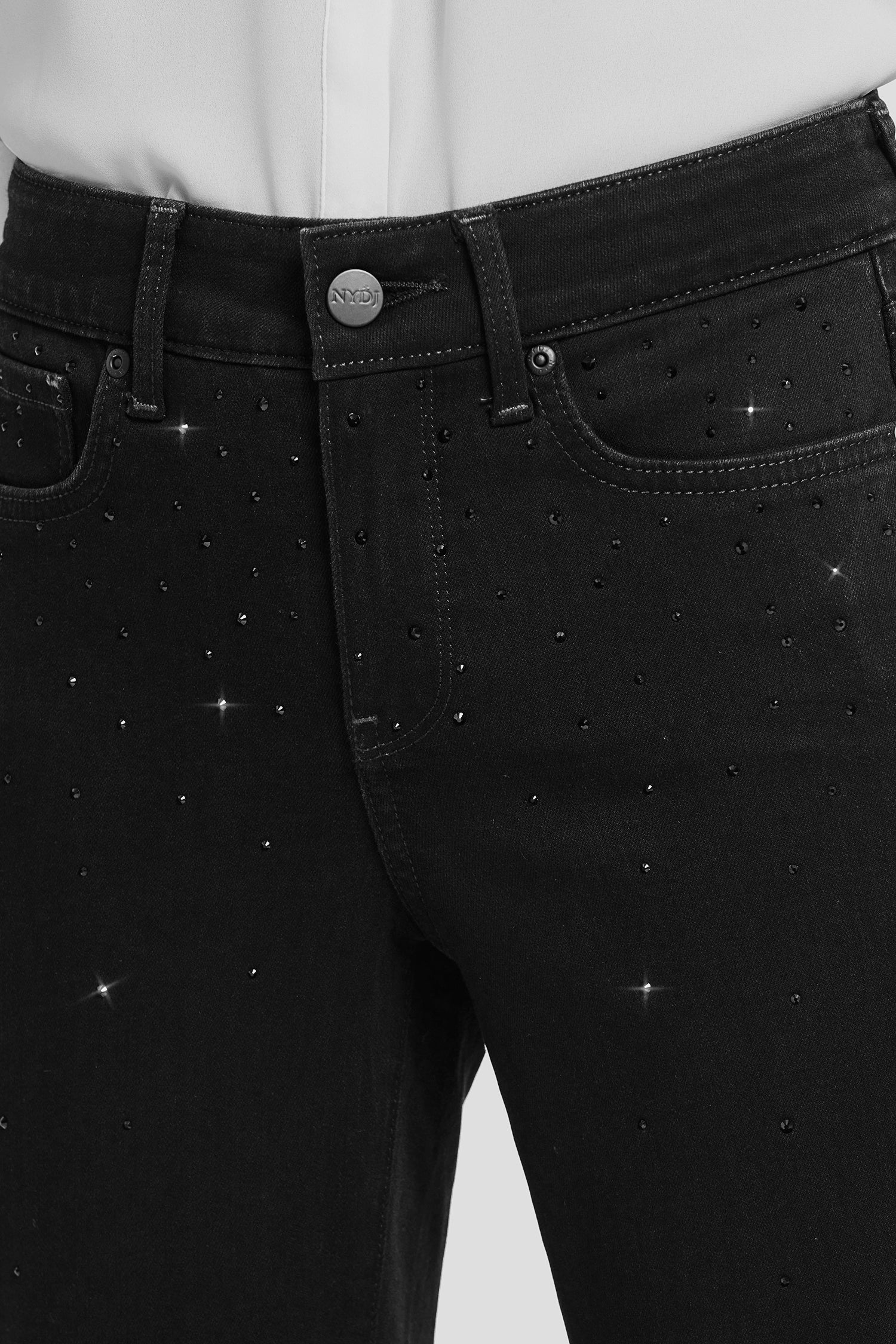 NYDJ Marilyn Straight Jeans In Petite In Sure Stretch® Denim With Scattered Stones - Black Rinse