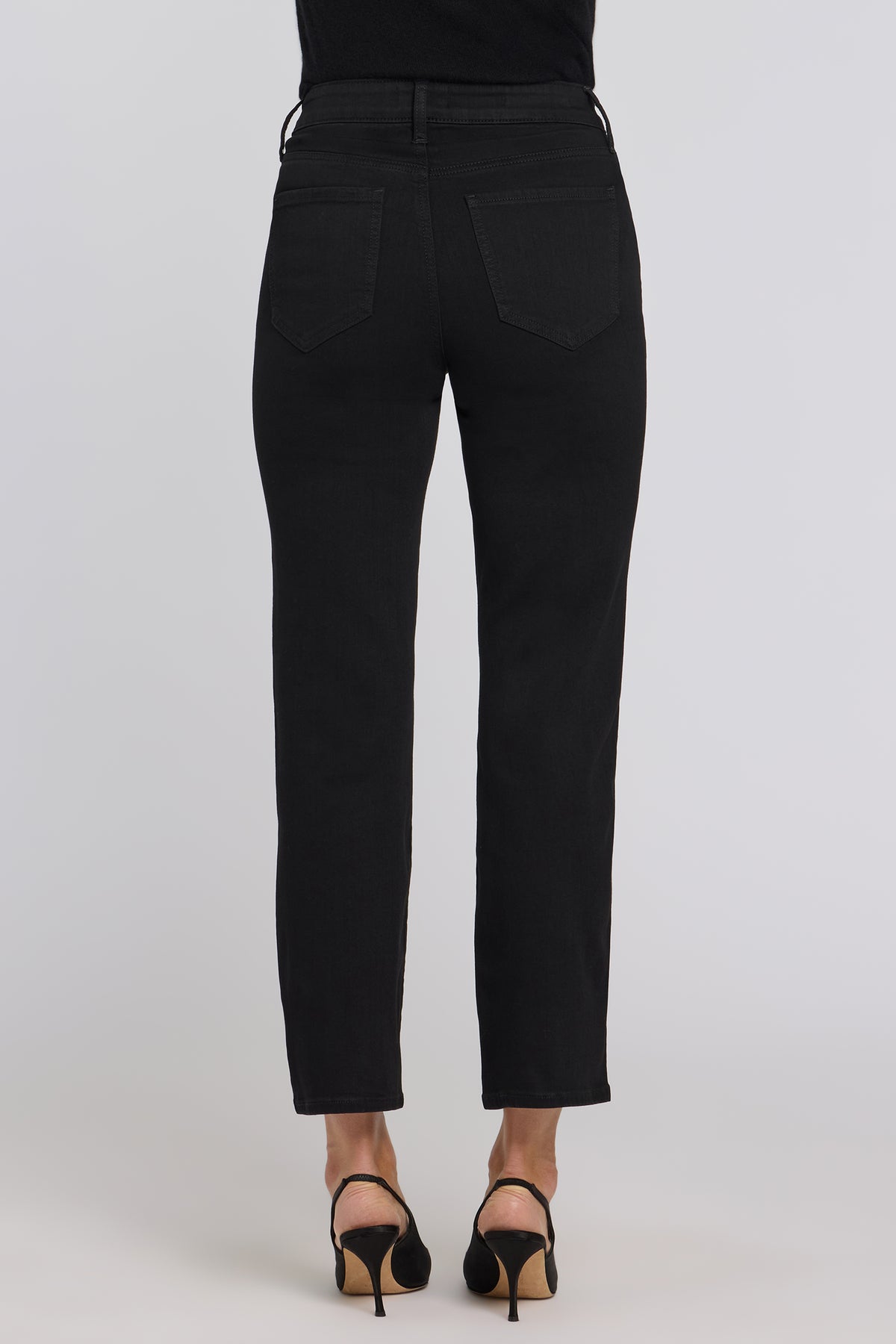NYDJ Marilyn Straight Jeans In Petite In Sure Stretch® Denim With High Rise, Rhinestones And 29" Inseam - Black Rinse