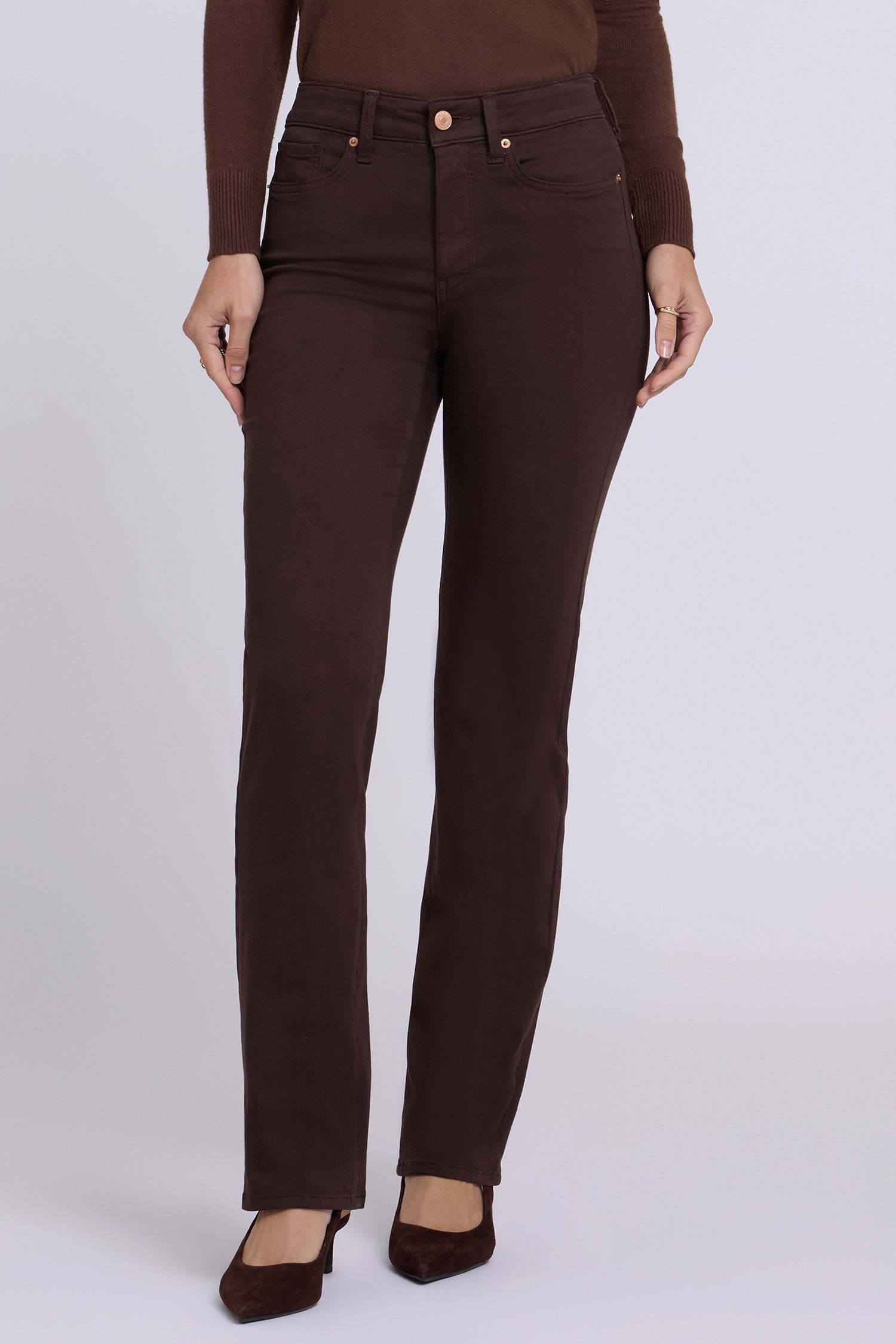 NYDJ Marilyn Straight Jeans In Petite In Sure Stretch® Denim - Bitter Chocolate