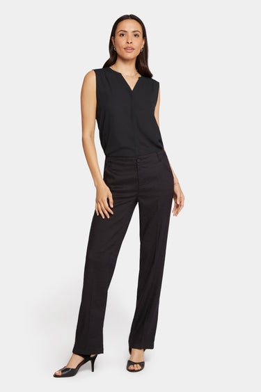NYDJ Marilyn Straight Pants In Petite In Stretch Linen - Black
