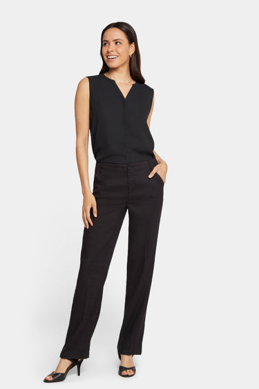 NYDJ Marilyn Straight Pants In Petite In Stretch Linen - Black
