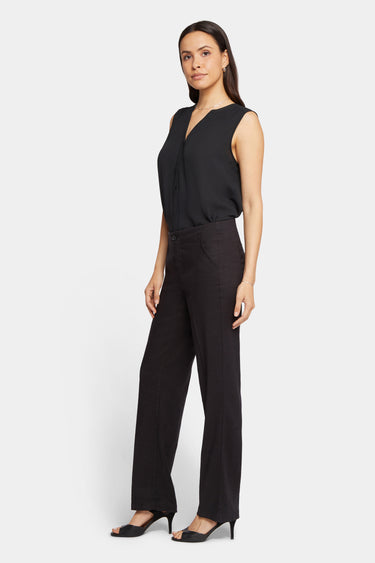 NYDJ Marilyn Straight Pants In Petite In Stretch Linen - Black