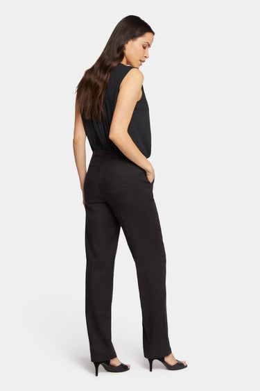 NYDJ Marilyn Straight Pants In Petite In Stretch Linen - Black