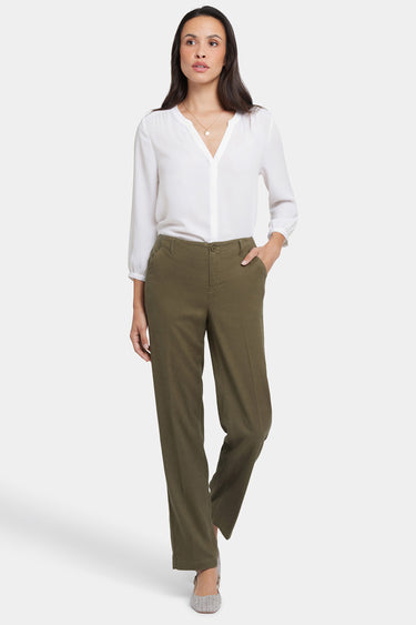 NYDJ Marilyn Straight Pants In Petite In Stretch Linen - Bay Leaf