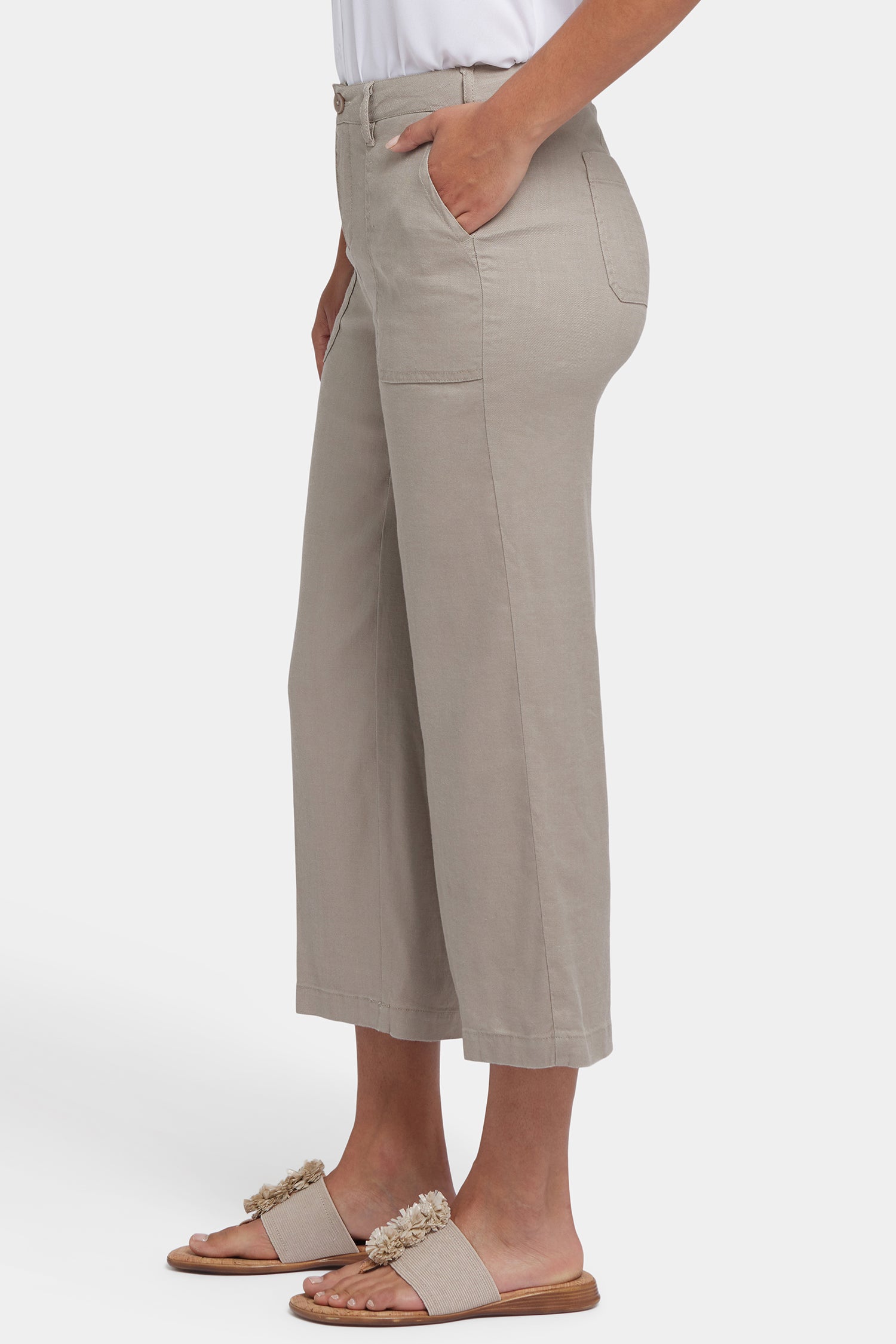 NYDJ Wide Leg Cargo Capri Pants In Petite In Stretch Linen - Saddlewood