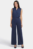 NYDJ Mona Wide Leg Trouser Pants In Petite In Stretch Linen With High Rise - Oxford Navy