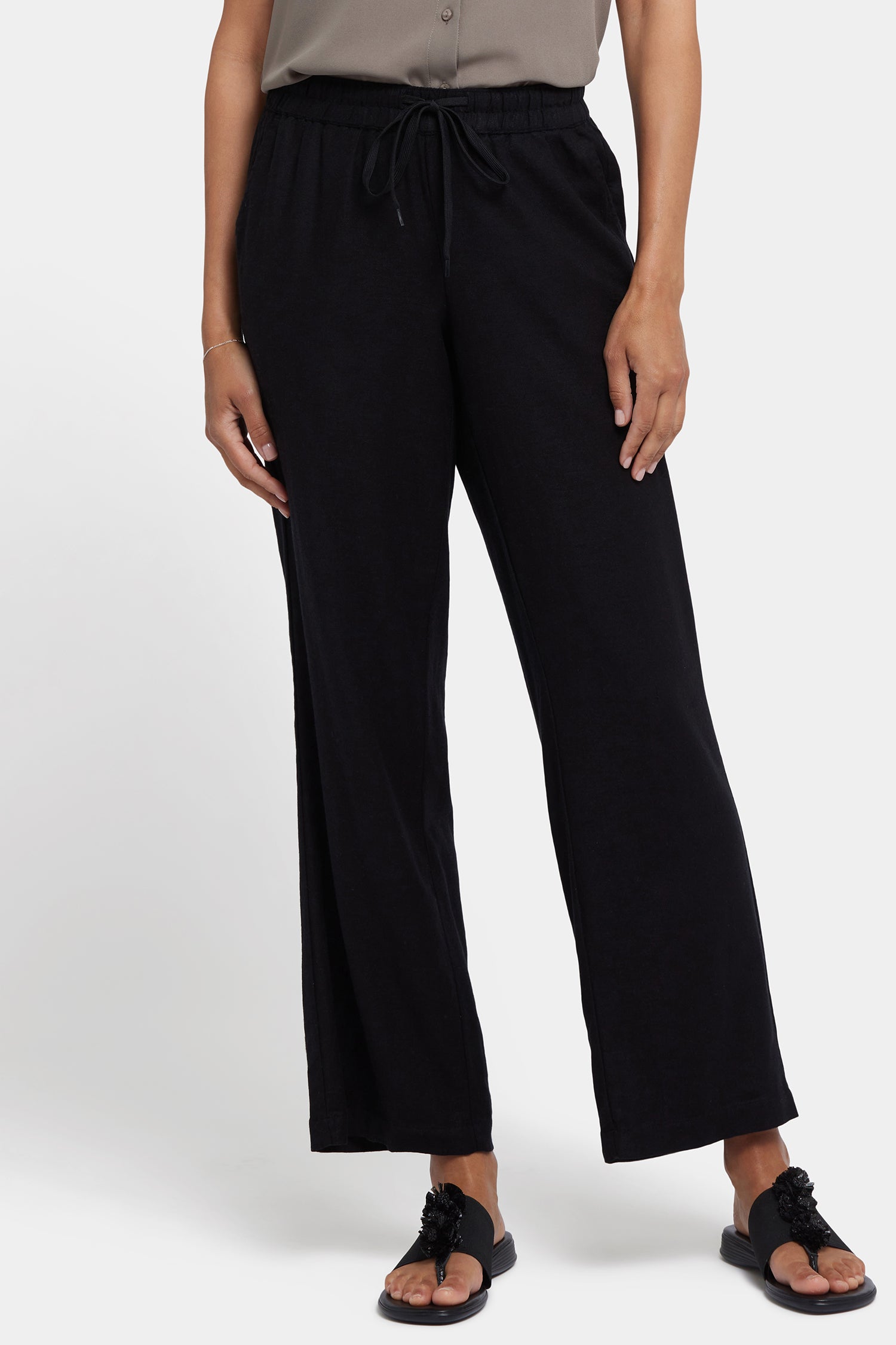 NYDJ Relaxed Drawstring Pull-On Pants In Petite In Stretch Linen - Black