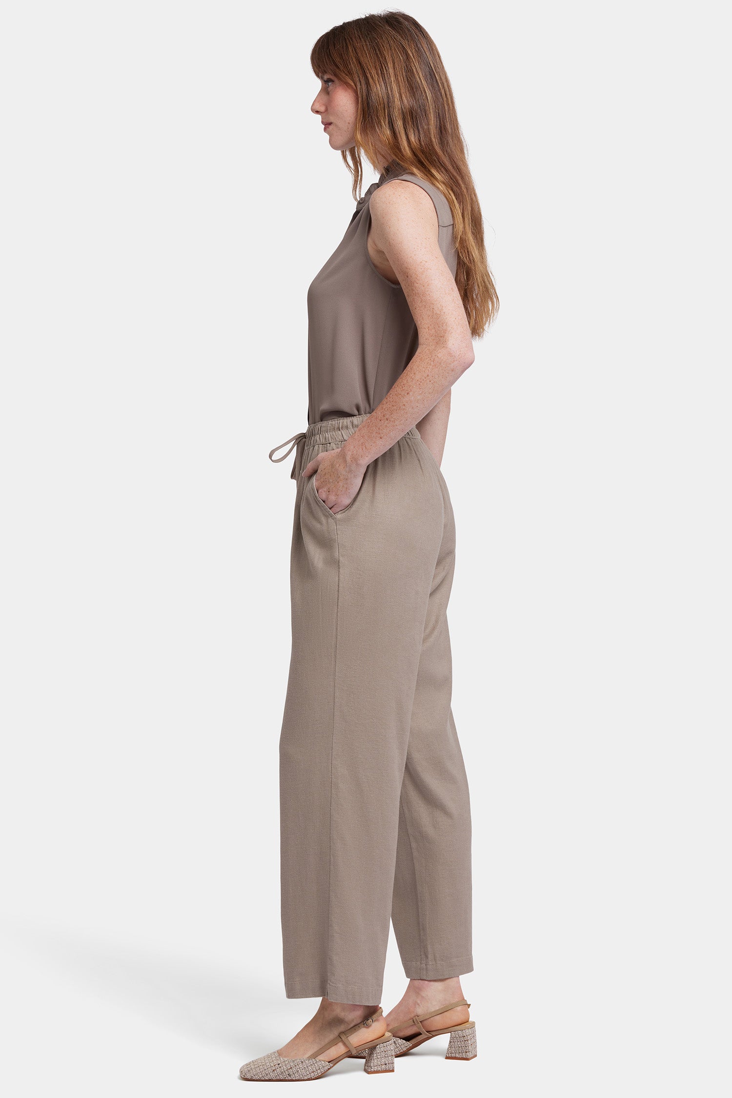 Relaxed Drawstring Pull-On Pants In Petite In Stretch Linen