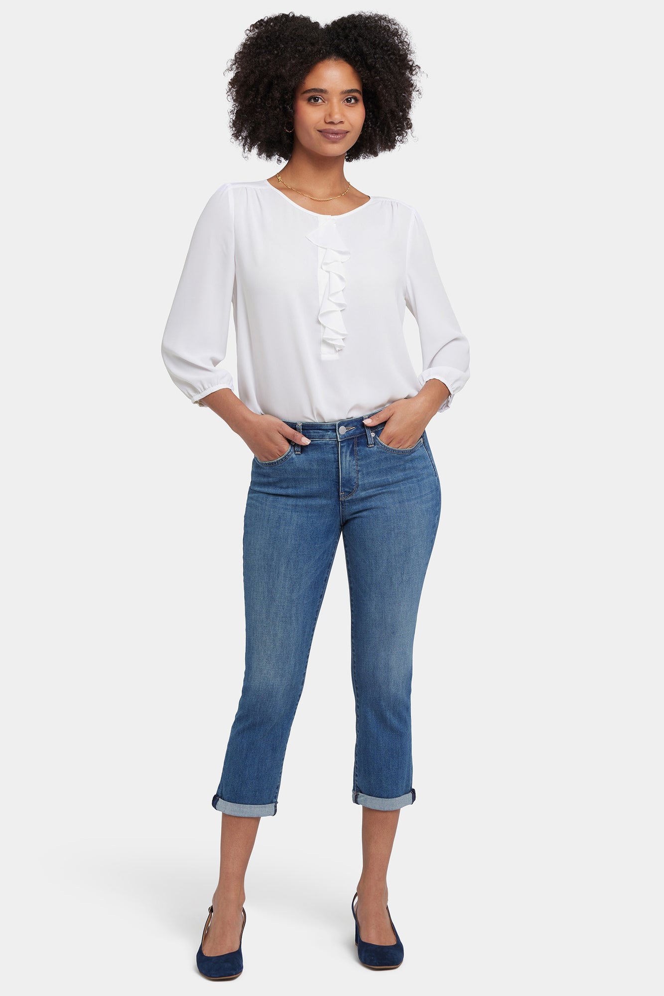 NYDJ Chloe Skinny Capri Jeans In Petite In Cool Embrace® Denim With Roll Cuffs - Costa Brava