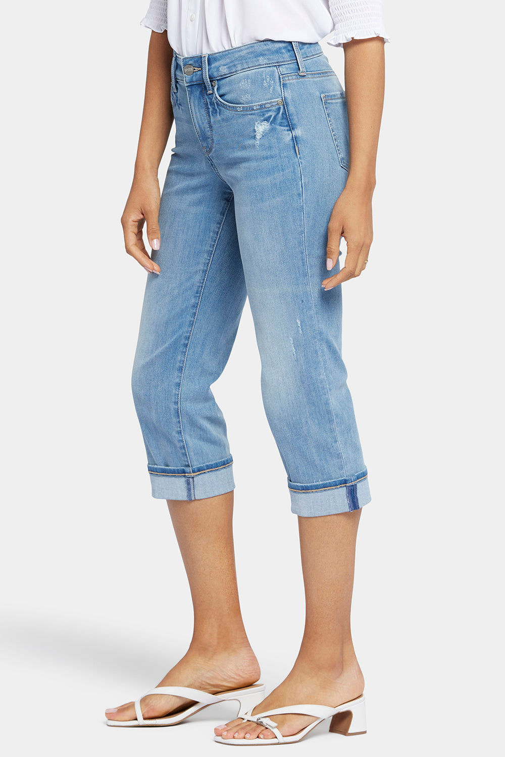 NYDJ Marilyn Straight Crop Jeans In Petite In Cool Embrace® Denim With Cuffs - Lakefront