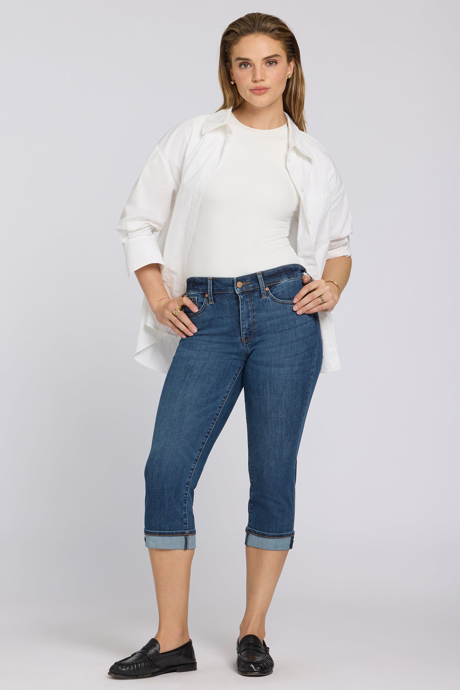 NYDJ Marilyn Straight Crop Jeans In Petite In Cool Embrace® Denim With Cuffs - Sunset Villa
