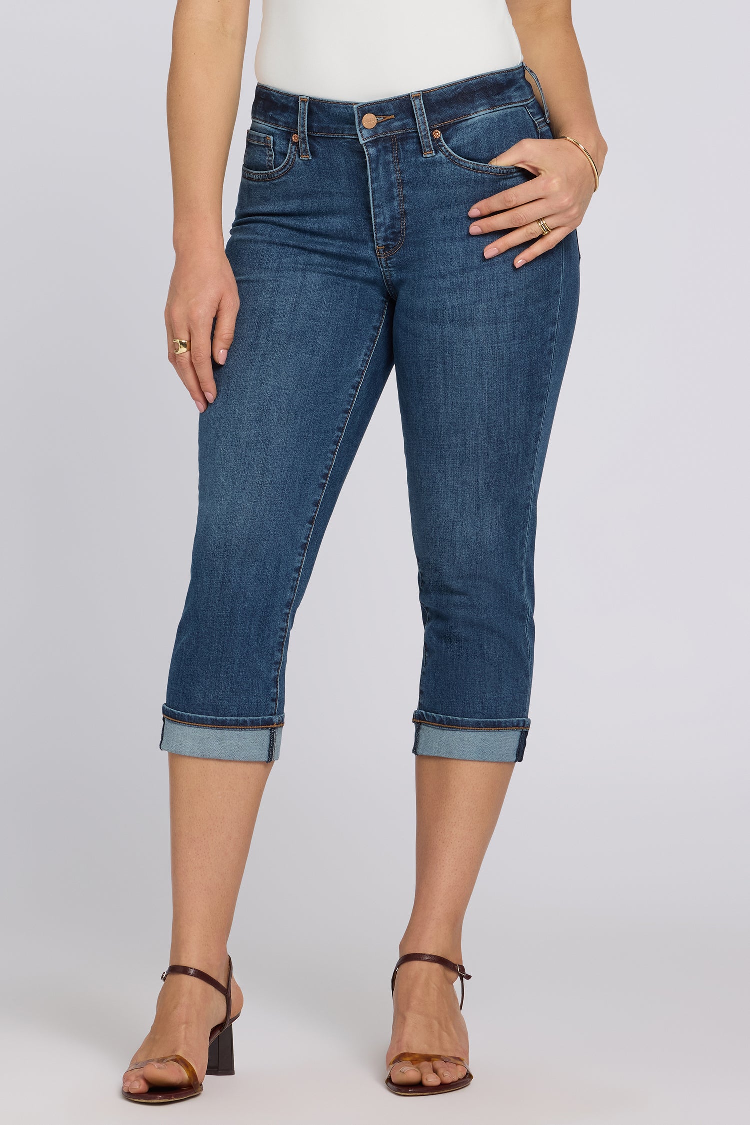 NYDJ Marilyn Straight Crop Jeans In Petite In Cool Embrace® Denim With Cuffs - Sunset Villa