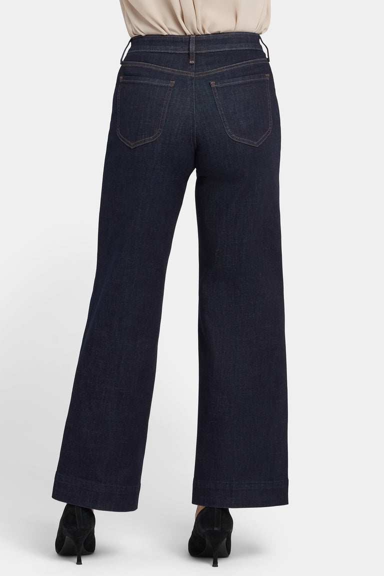NYDJ Teresa Wide Leg Jeans In Petite With Button Flaps, Center Leg Seams And 29