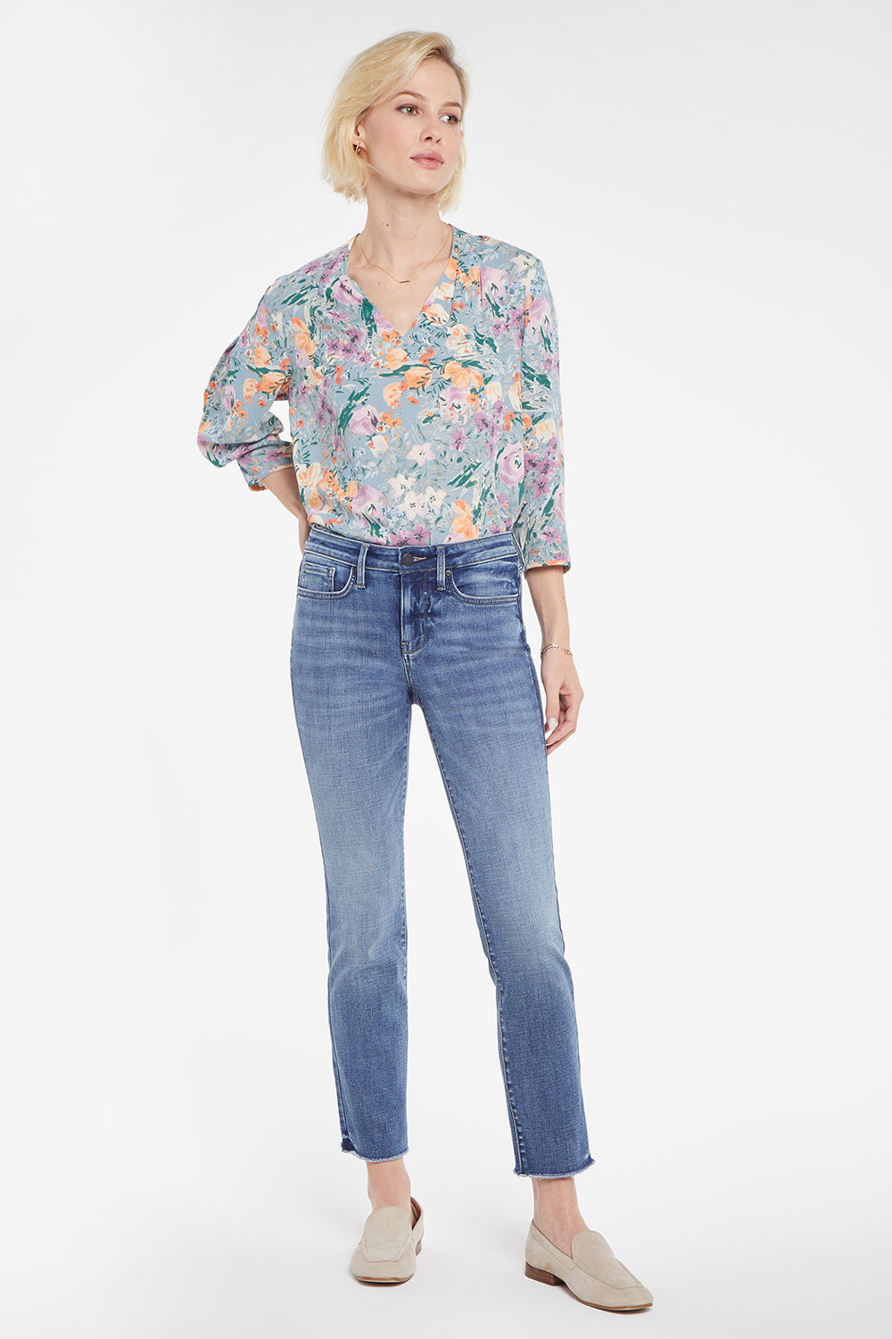 Sheri Slim Ankle Jeans In Petite With Frayed Hems - Rockie Blue | NYDJ