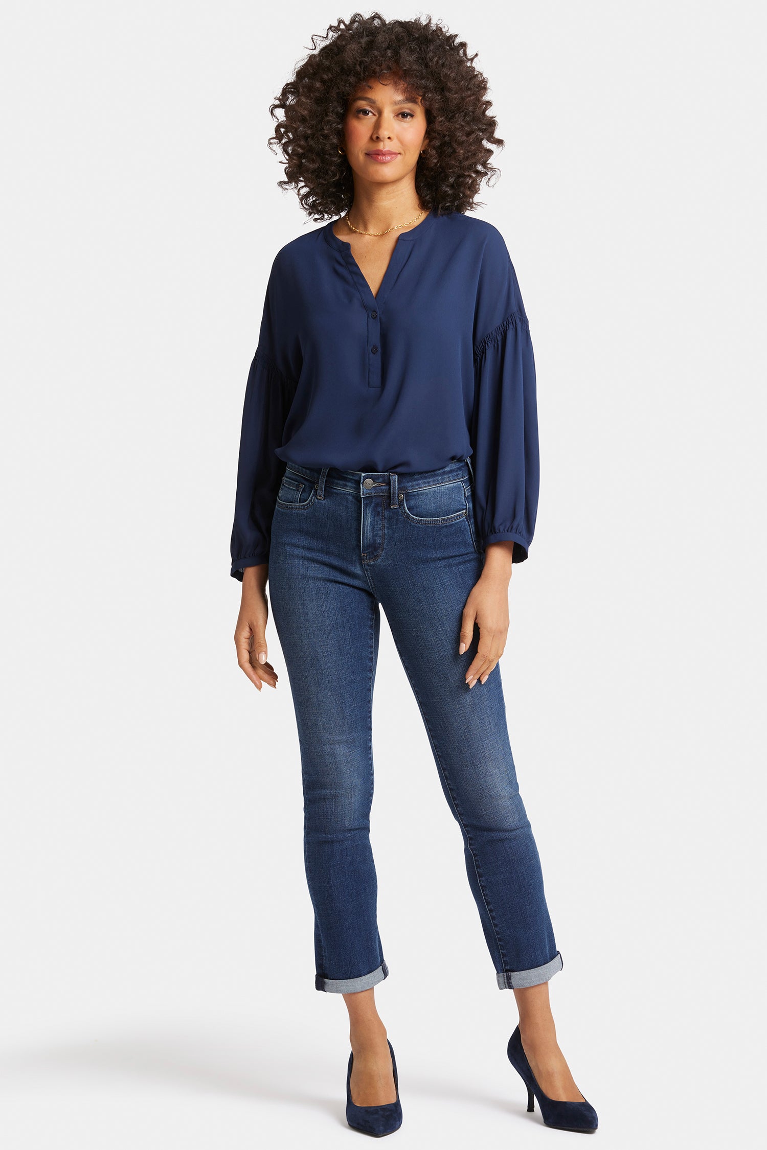 Sheri Slim Ankle Jeans In Petite With Roll Cuffs - Wellspring Blue