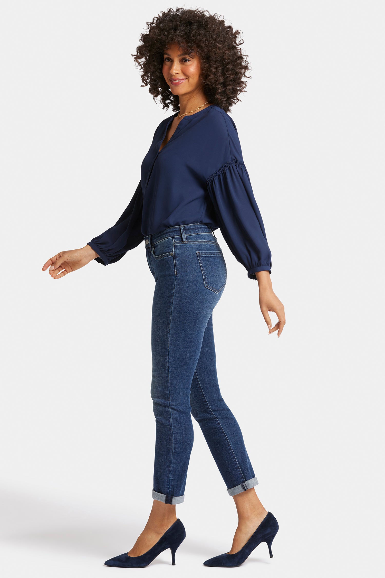 Sheri Slim Ankle Jeans In Petite With Roll Cuffs - Wellspring Blue