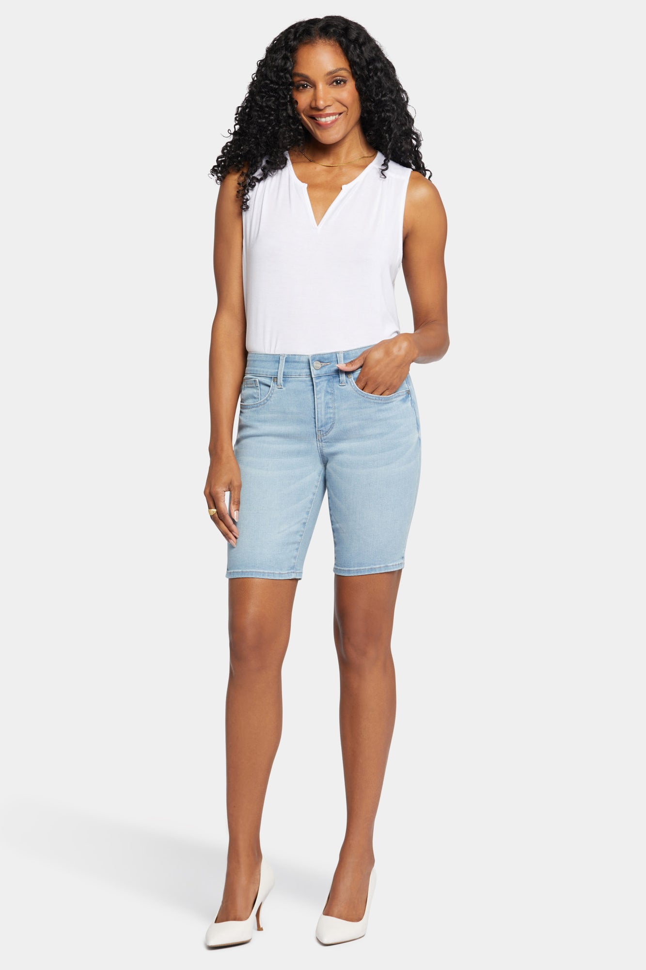 NYDJ Ella Denim Shorts In Petite With Side Slits - Poetry