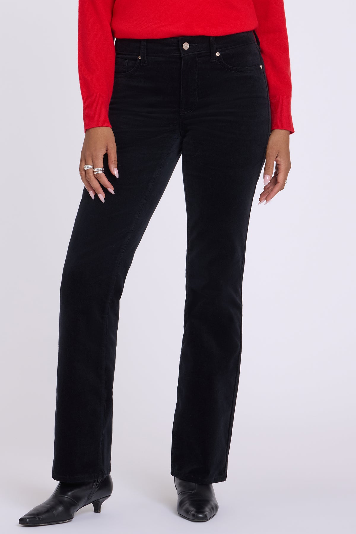NYDJ Brooklyn Bootcut Pants In Petite In Fine Wale Stretch Corduroy - Black