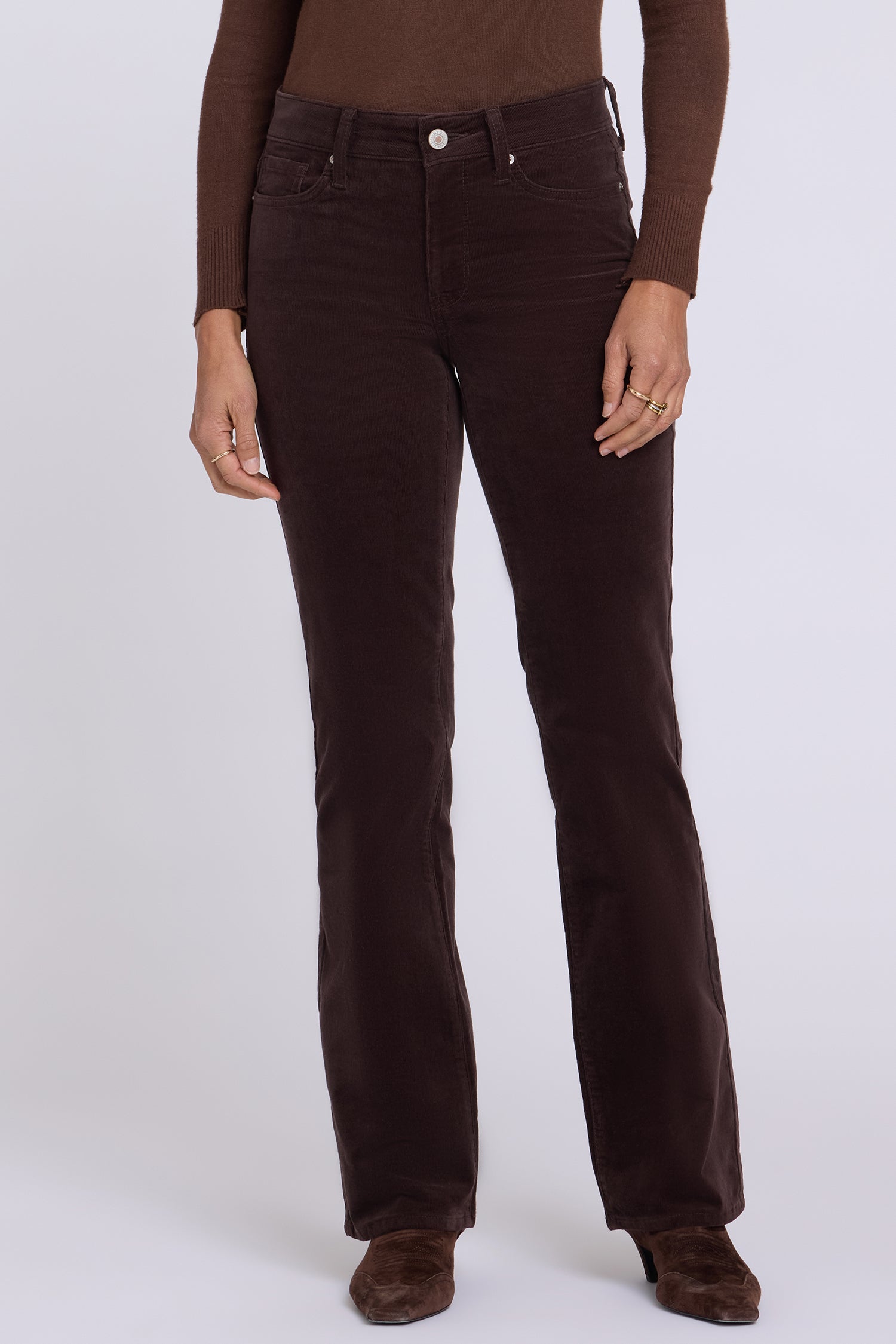 NYDJ Brooklyn Bootcut Pants In Petite In Fine Wale Stretch Corduroy - Bitter Chocolate