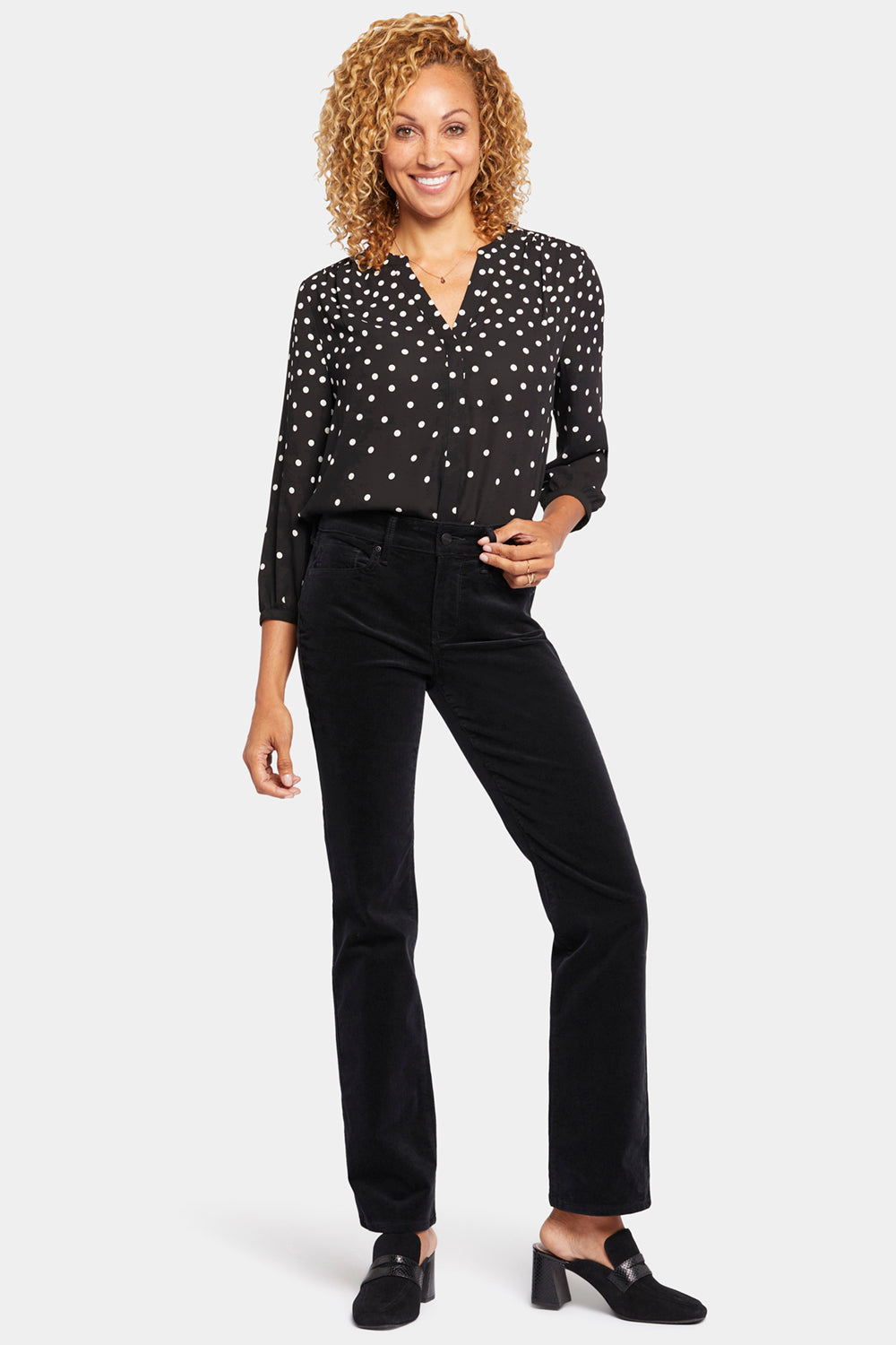 NYDJ Marilyn Straight Pants In Petite In Fine Wale Stretch Corduroy - Black