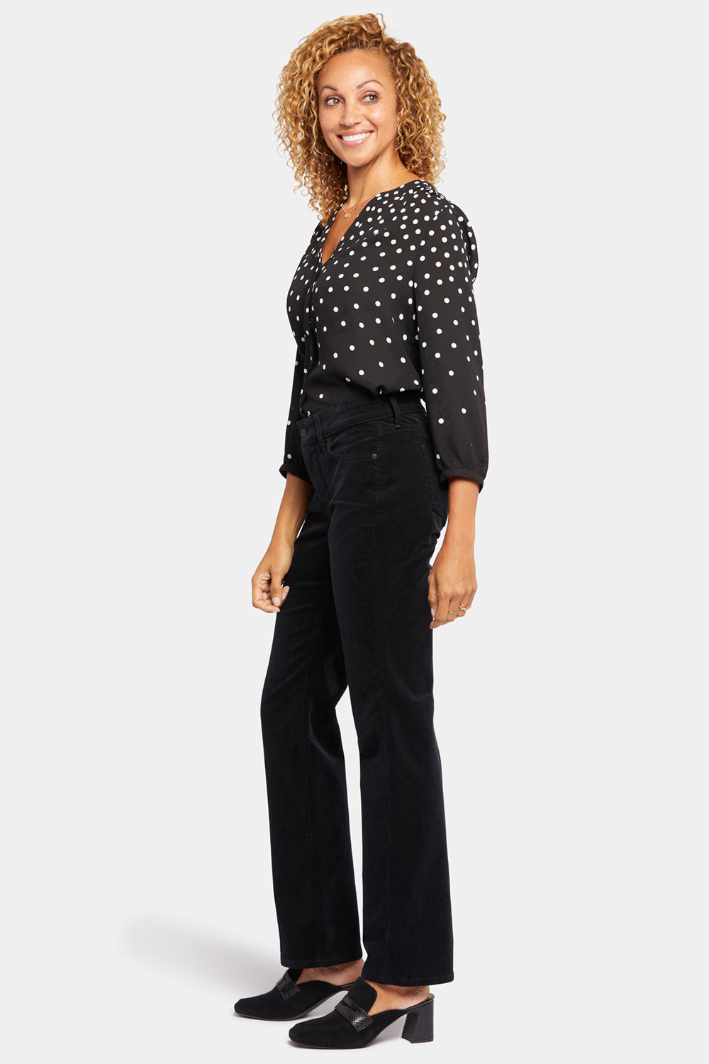 NYDJ Marilyn Straight Pants In Petite In Fine Wale Stretch Corduroy - Black