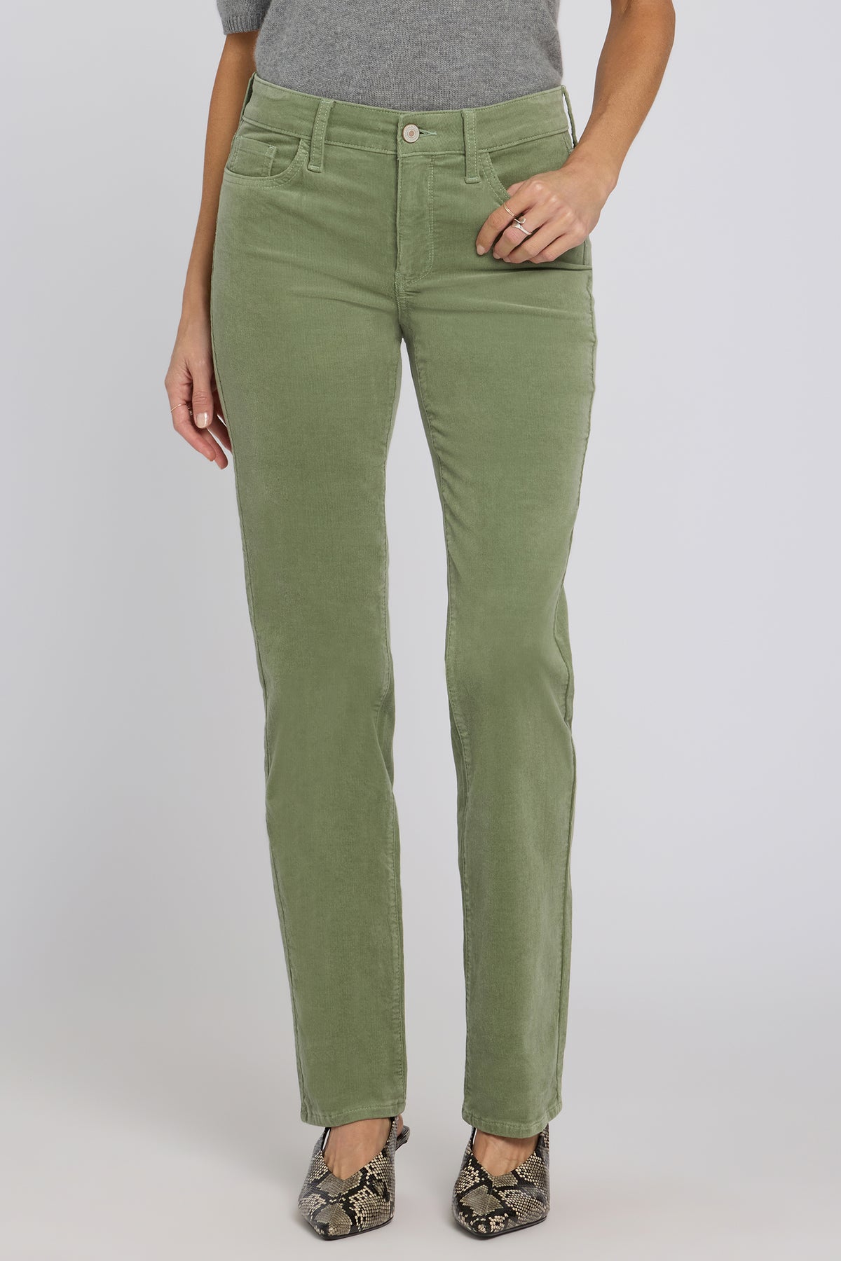 NYDJ Marilyn Straight Pants In Petite In Fine Wale Stretch Corduroy - Artichoke