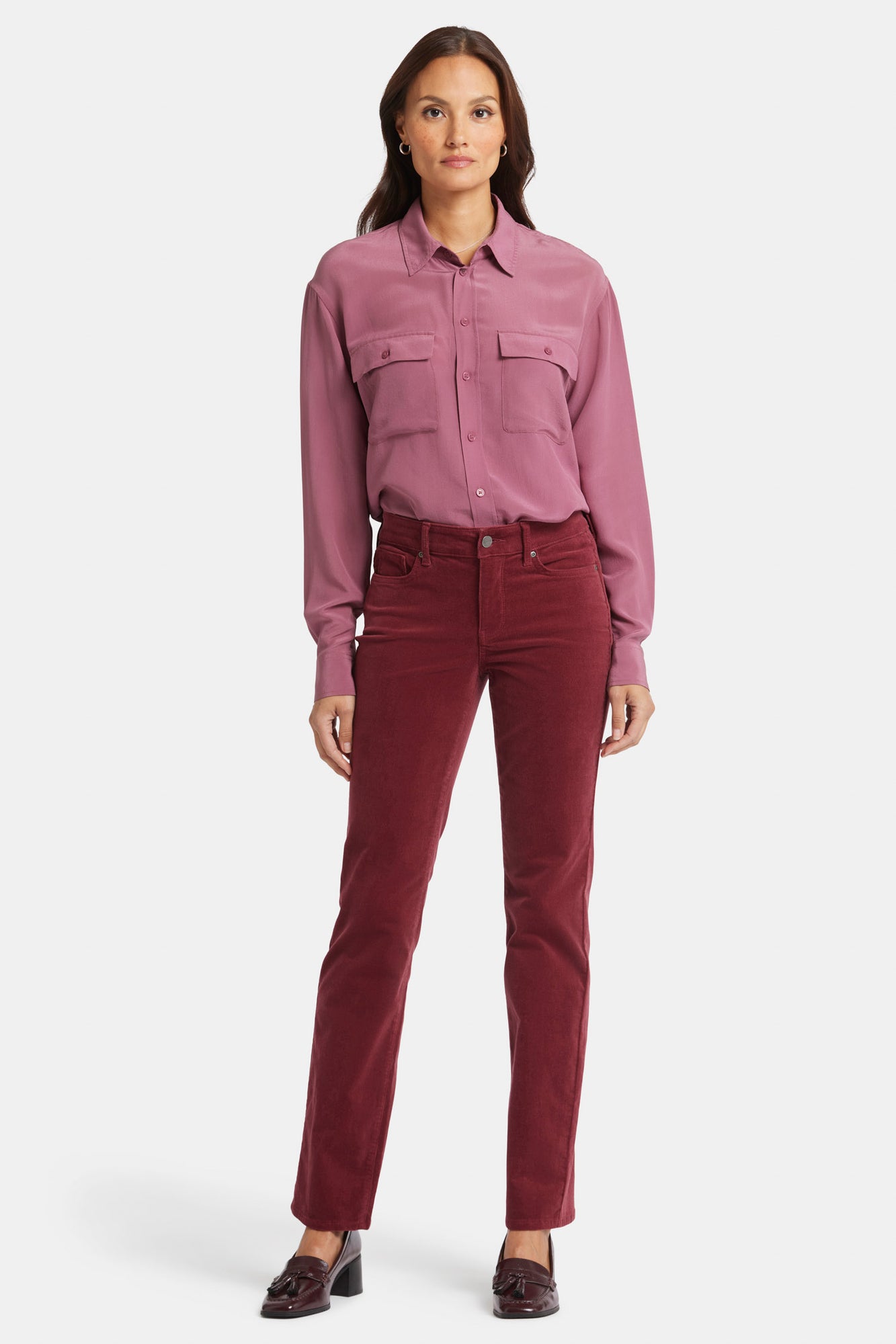 NYDJ Marilyn Straight Pants In Petite In Fine Wale Stretch Corduroy - Cranberry Pie