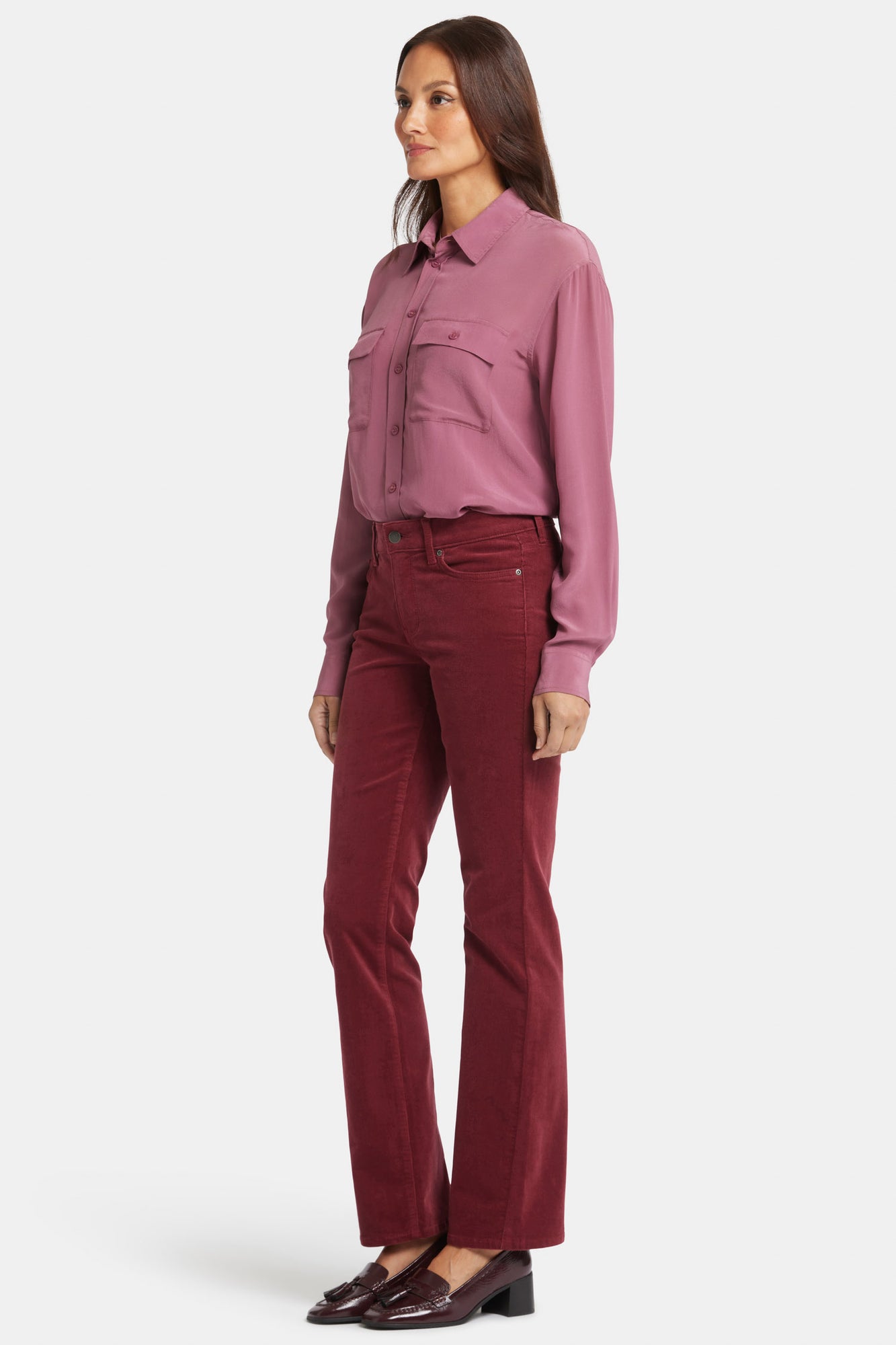 NYDJ Marilyn Straight Pants In Petite In Fine Wale Stretch Corduroy - Cranberry Pie