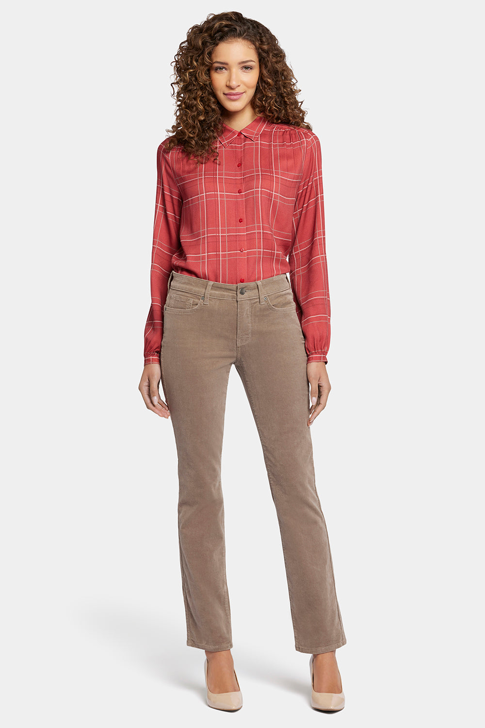 NYDJ Marilyn Straight Pants In Petite In Fine Wale Stretch Corduroy - Saddlewood