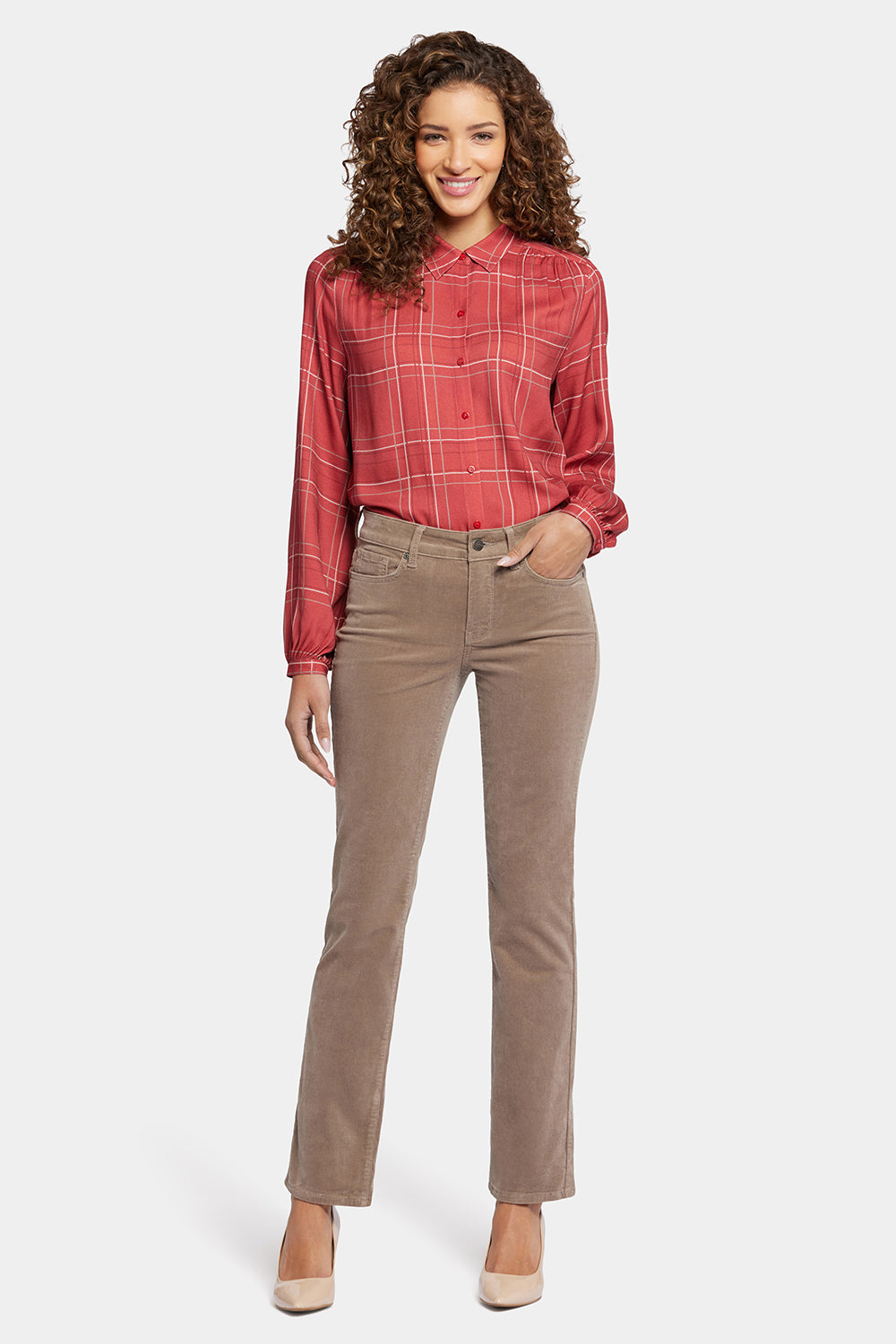 NYDJ Marilyn Straight Pants In Petite In Fine Wale Stretch Corduroy - Saddlewood