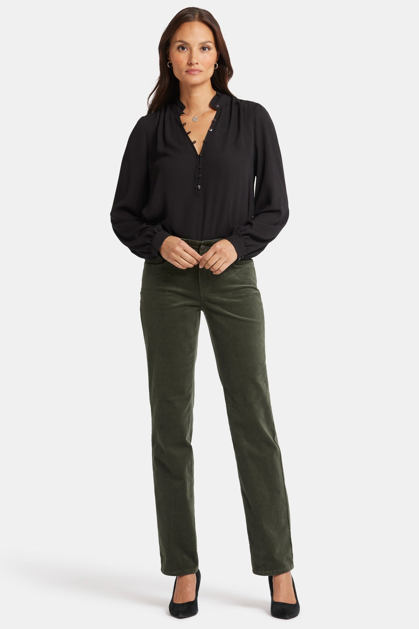 NYDJ Marilyn Straight Pants In Petite In Fine Wale Stretch Corduroy - Vine Leaf