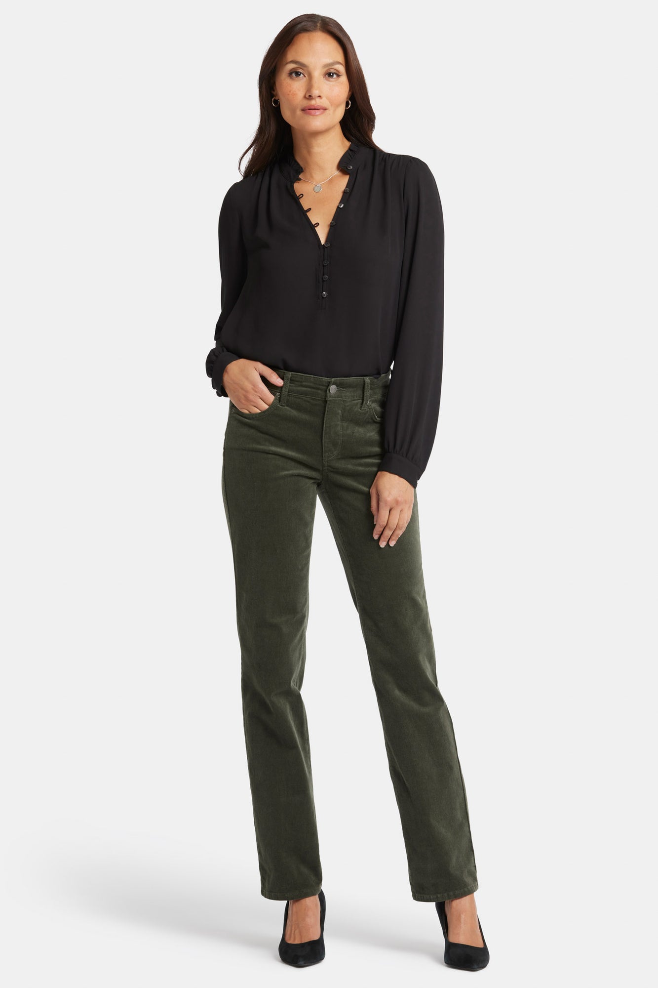 NYDJ Marilyn Straight Pants In Petite In Fine Wale Stretch Corduroy - Vine Leaf