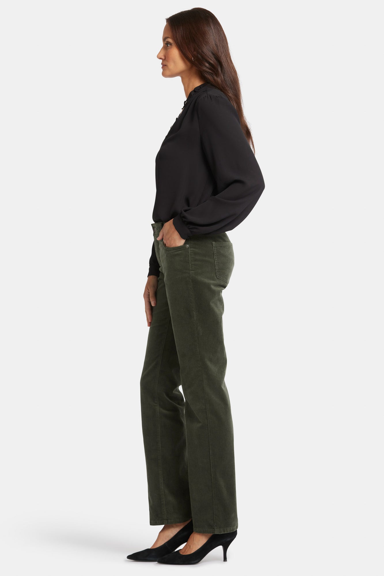 NYDJ Marilyn Straight Pants In Petite In Fine Wale Stretch Corduroy - Vine Leaf