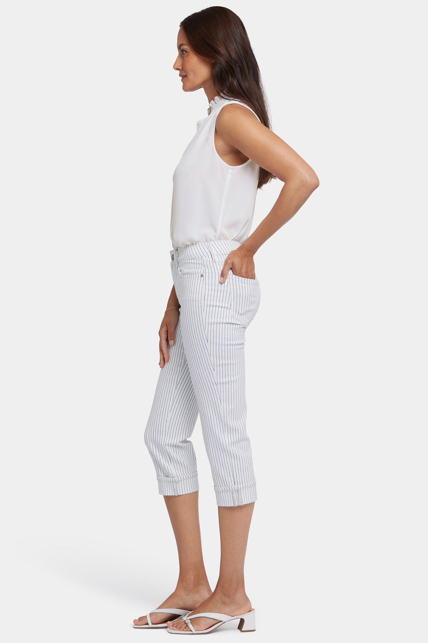 Marilyn Straight Crop Jeans In Petite With Cuffs - Palencia Stripe