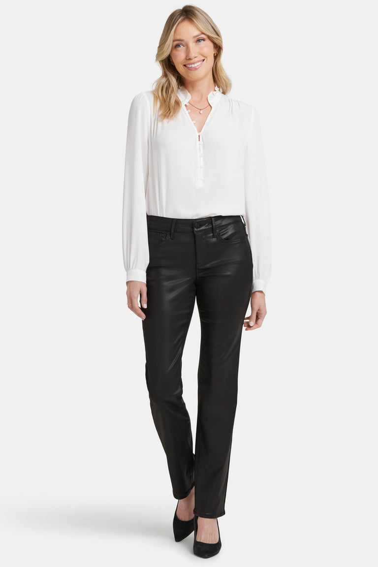 NYDJ Coated Marilyn Straight Jeans In Petite  - Black Coated