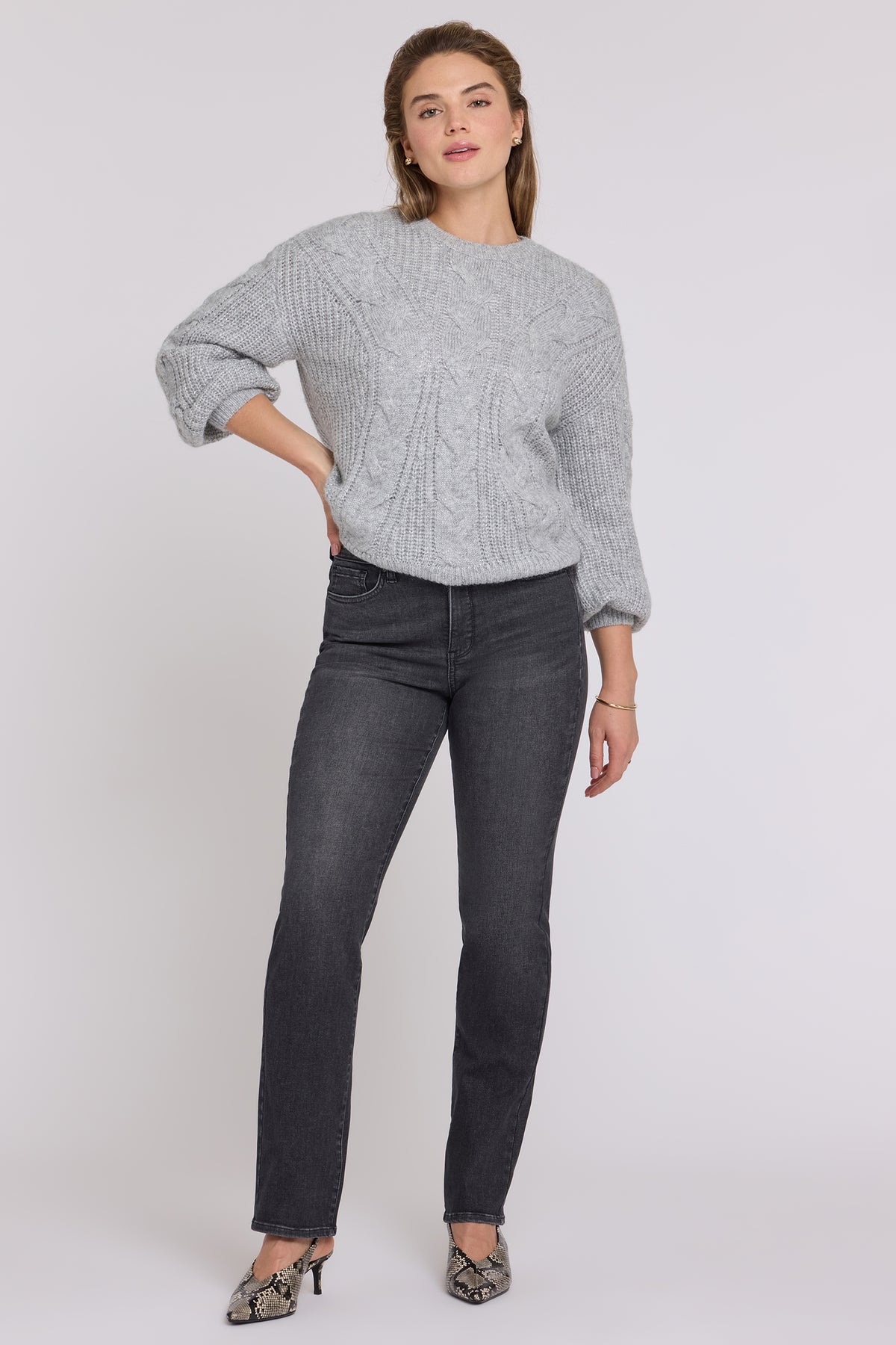NYDJ Marilyn Straight Jeans In Petite In Shape Sense™ Denim With High Rise And 29" Inseam - Black Star