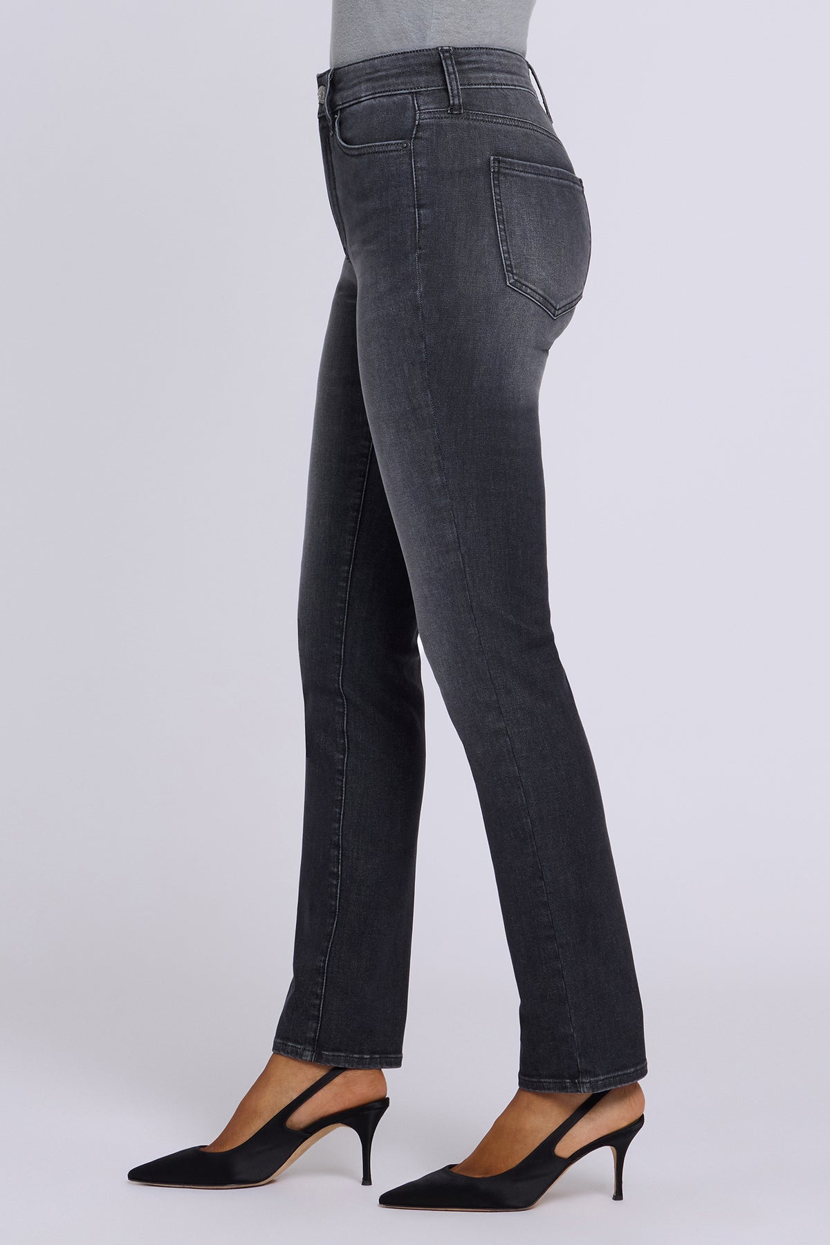 NYDJ Sheri Slim Straight Jeans In Petite In Shape Sense™ Denim With High Rise - Black Star