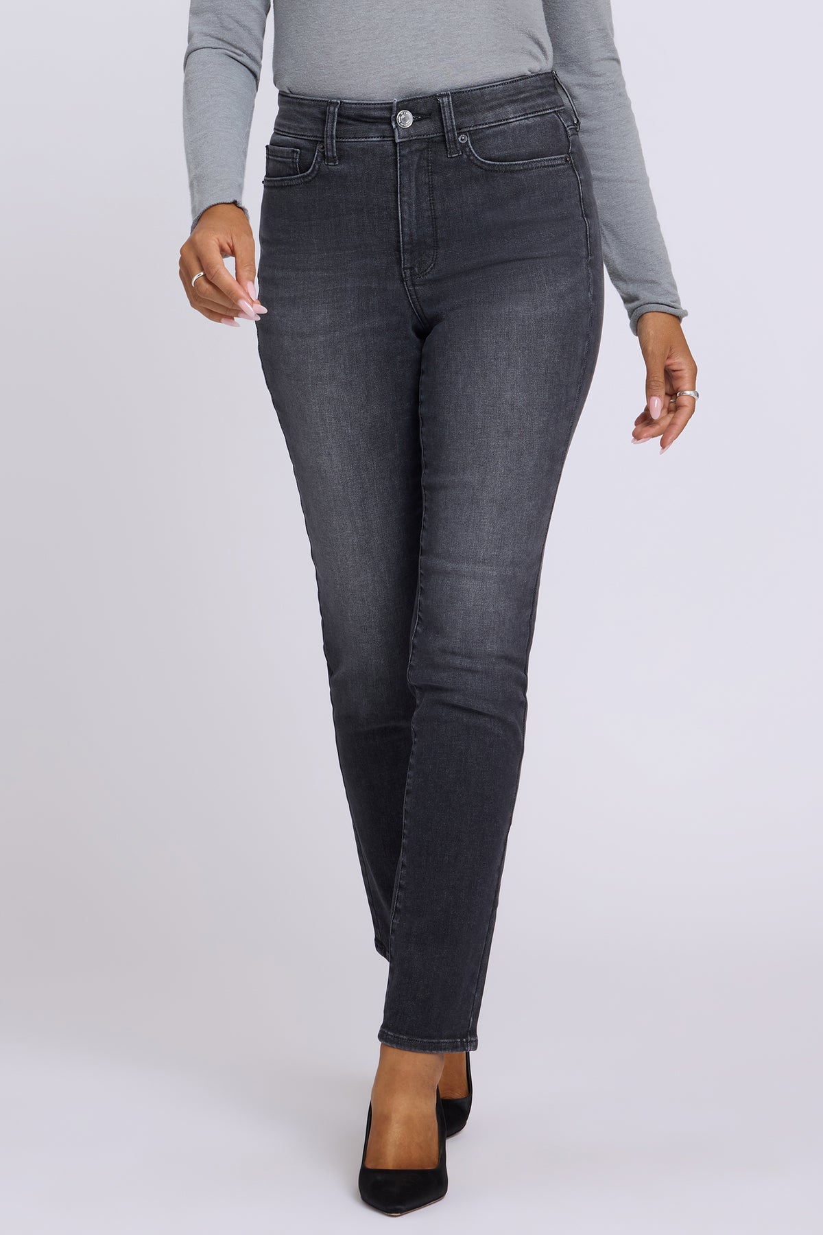 NYDJ Sheri Slim Straight Jeans In Petite In Shape Sense™ Denim With High Rise - Black Star
