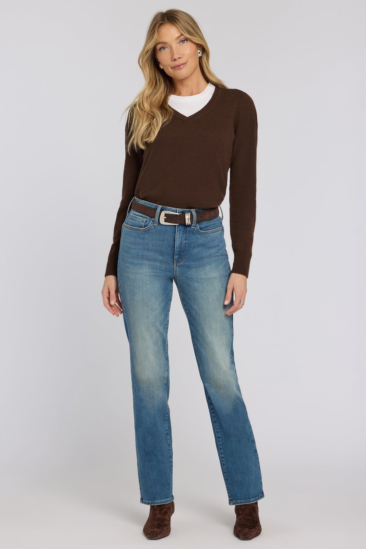 NYDJ Marilyn Straight Jeans In Petite In Shape Sense™ Denim With High Rise And 29" Inseam - Bluebells
