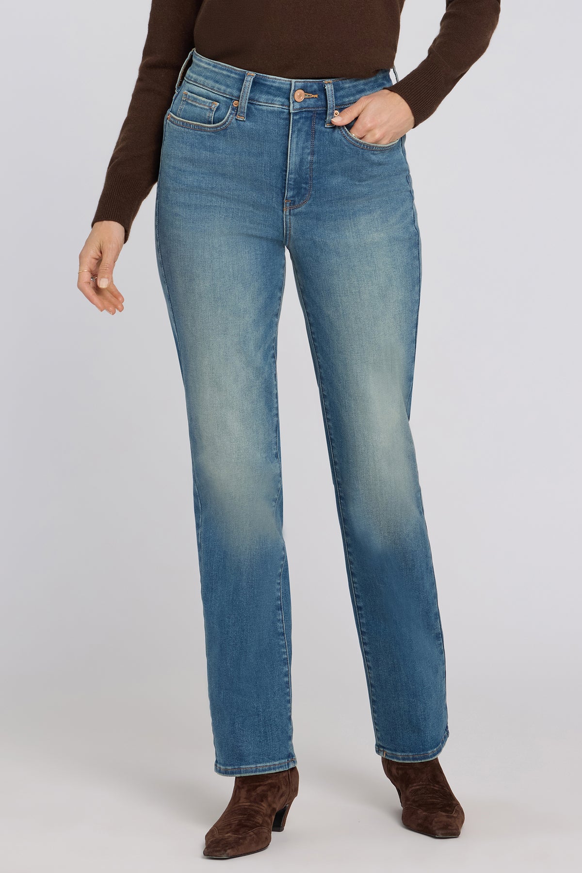NYDJ Marilyn Straight Jeans In Petite In Shape Sense™ Denim With High Rise And 29" Inseam - Bluebells