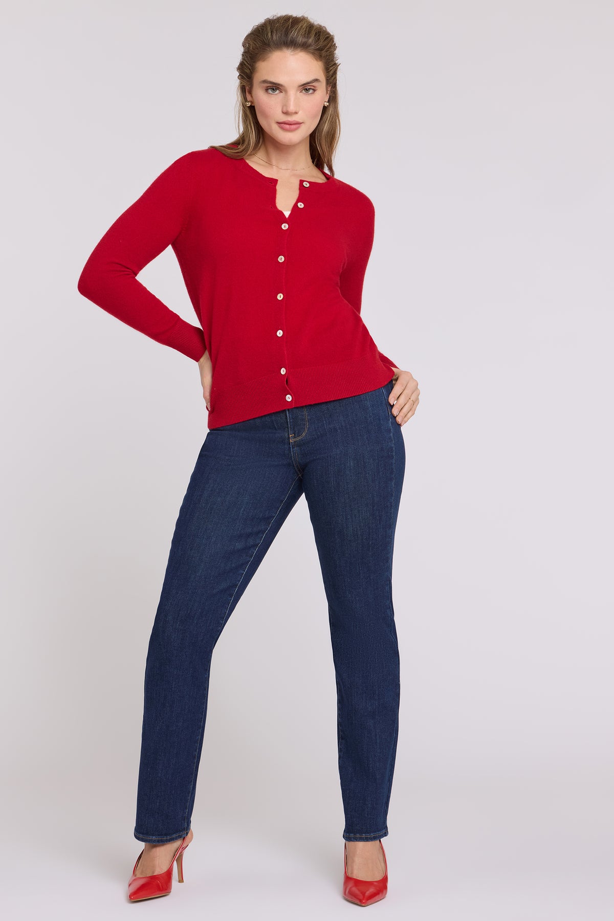 NYDJ Marilyn Straight Jeans In Petite In Shape Sense™ Denim With High Rise And 29" Inseam - Dark Stone
