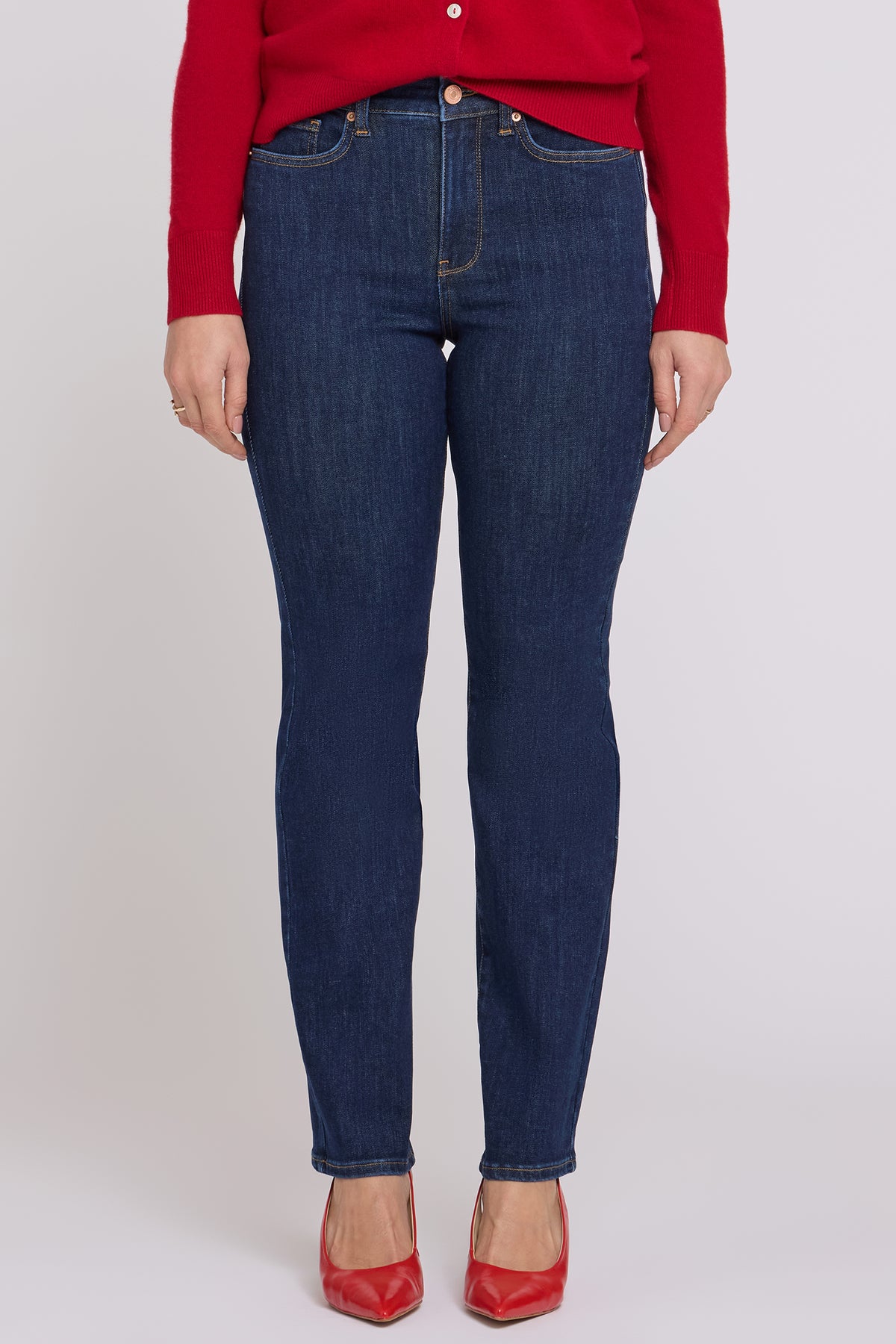 NYDJ Marilyn Straight Jeans In Petite In Shape Sense™ Denim With High Rise And 29" Inseam - Dark Stone