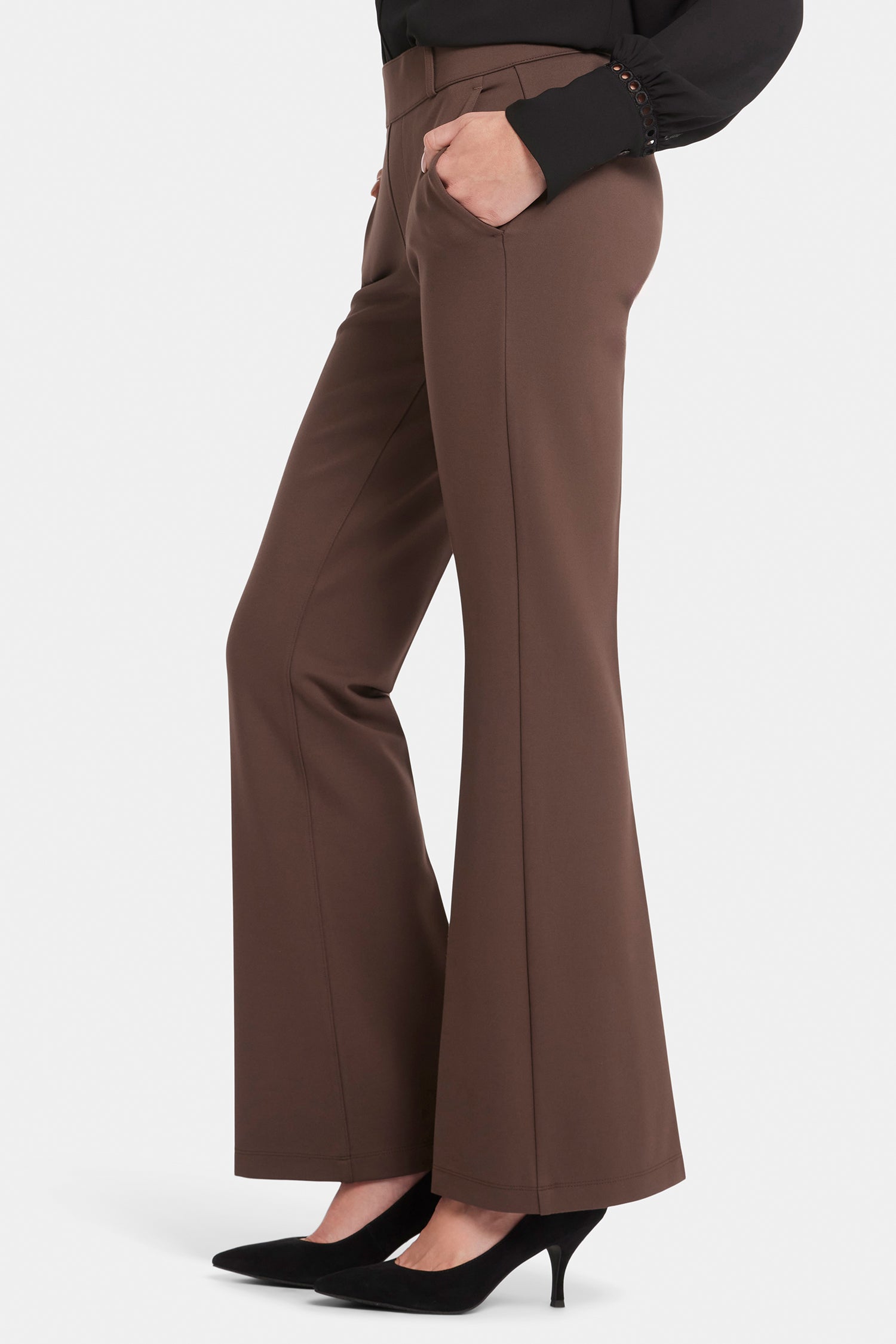 NYDJ Pull-On Flared Trouser Pants In Petite Sculpt-Her™ Collection - Coffee Bean
