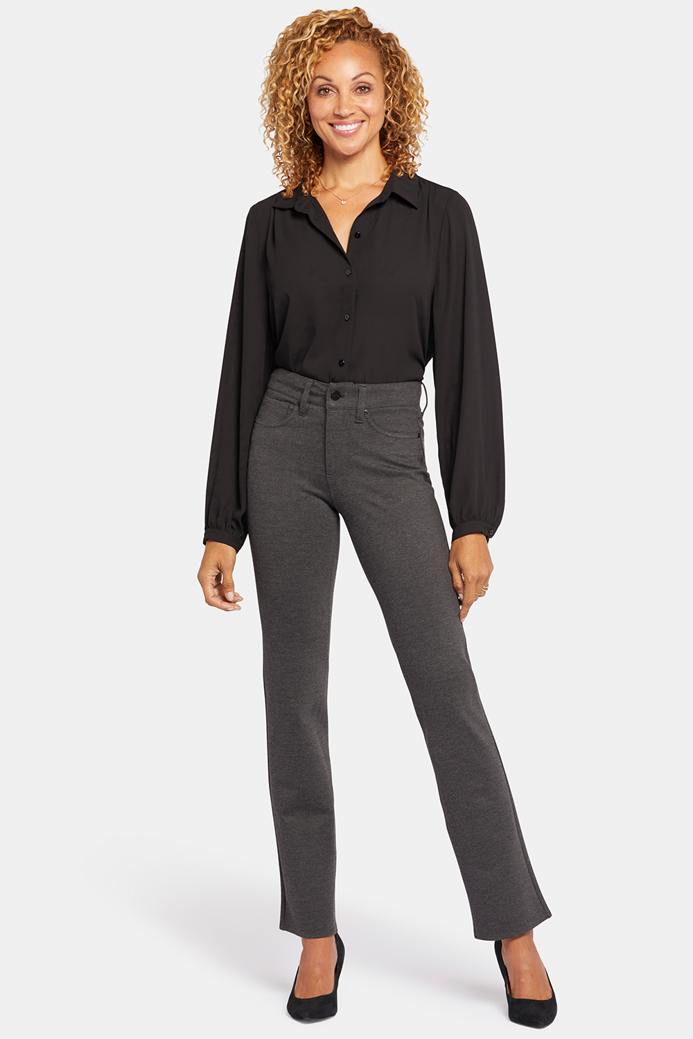 NYDJ Marilyn Straight Pants In Petite Sculpt-Her™ Collection - Charcoal Heathered