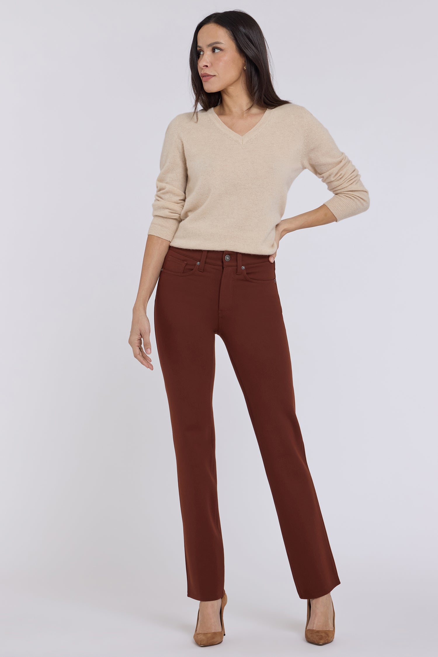 NYDJ Marilyn Straight Pants In Petite Sculpt-Her™ Collection - Chocolate Fondant